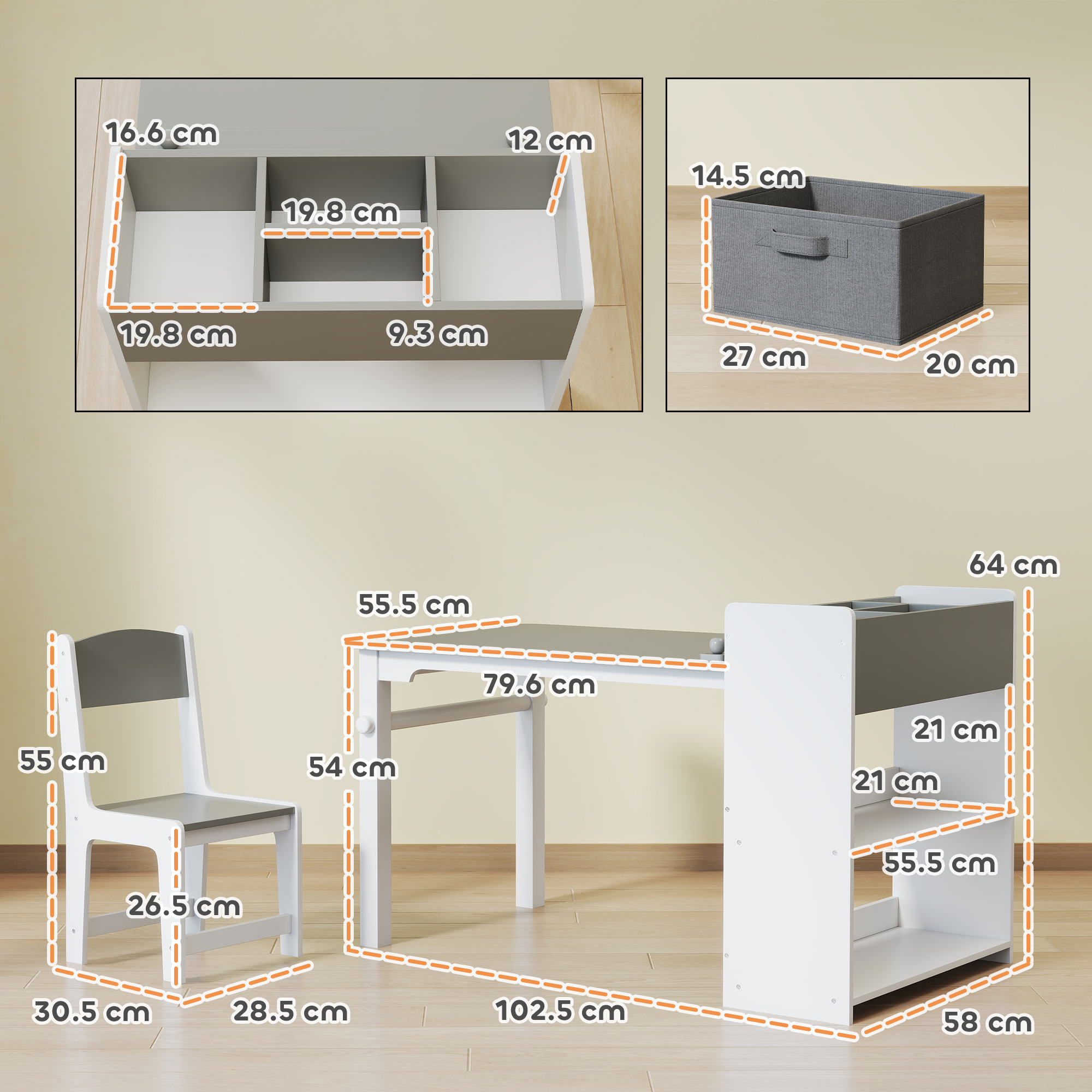  Mobilier pentru Copii 3-8 Ani cu 2 Scaune si Masa Gri si Alb [2]