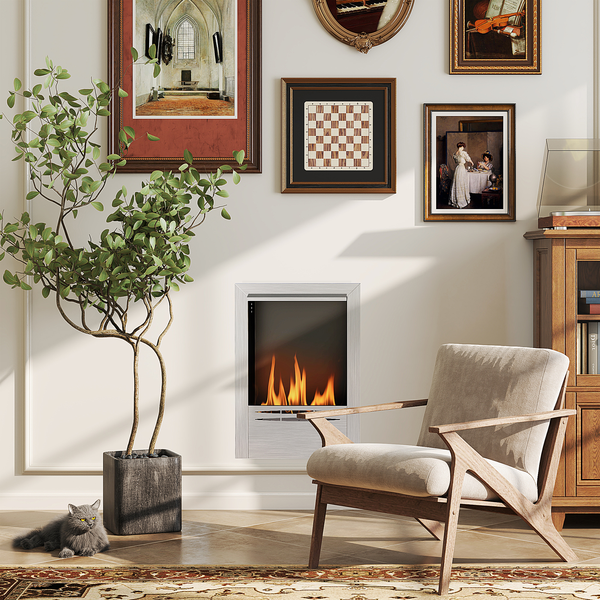  semineu pe Bioetanol incorporat din Otel, Capacitate 0,9L si Durata 3,3 Ore, 48x18x59 cm, Argintiu [1]