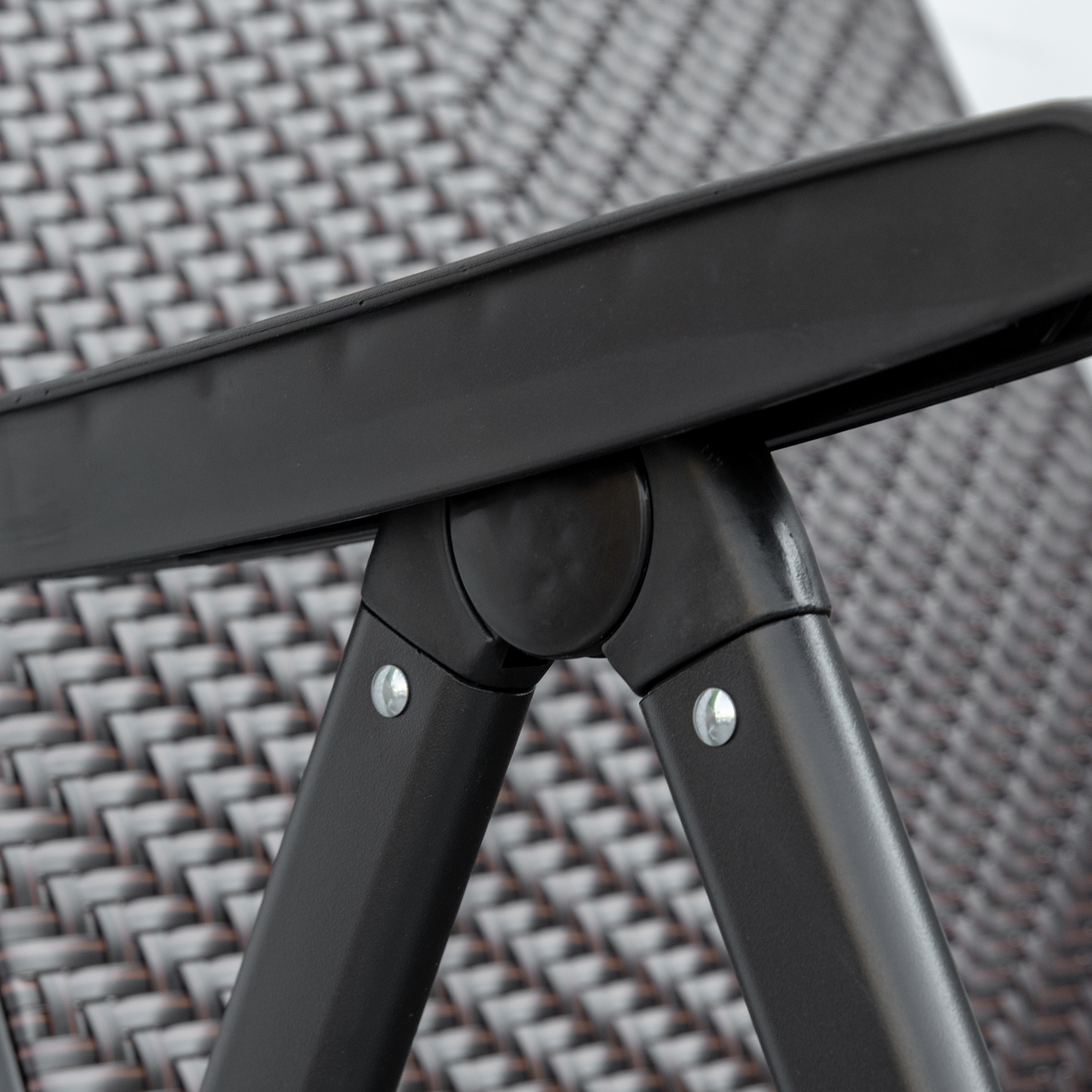  Set Scaune de Gradina 2 Piese din Ratan PE si Otel, Scaune Pliante pentru Exterior cu Spatar Reglabil in 7 Pozitii, Rosu si Negru [8]