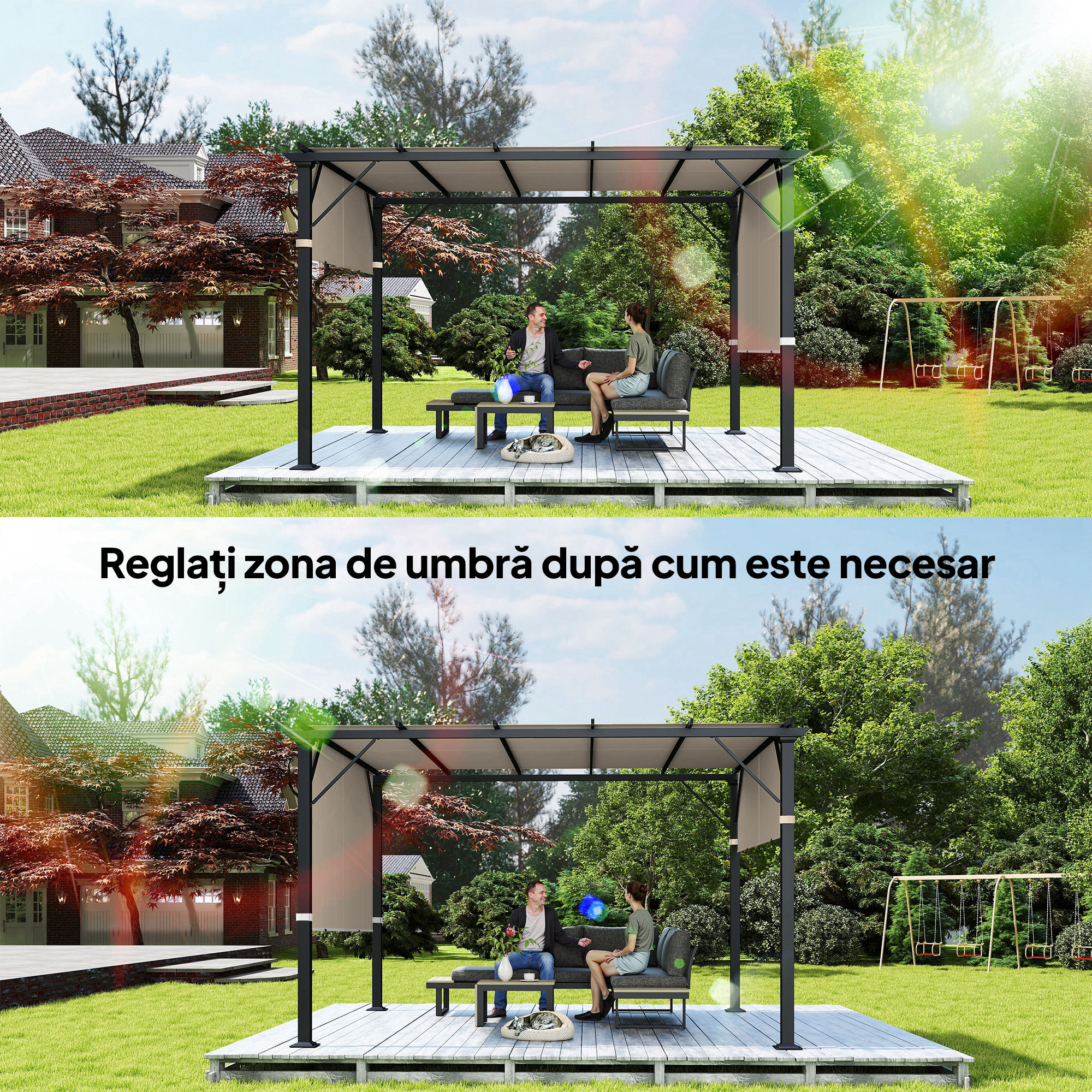  Copertina pentru Pergola 3x3 m din Poliester cu Buzunare si Benzi, 548x122 cm, Bej [6]