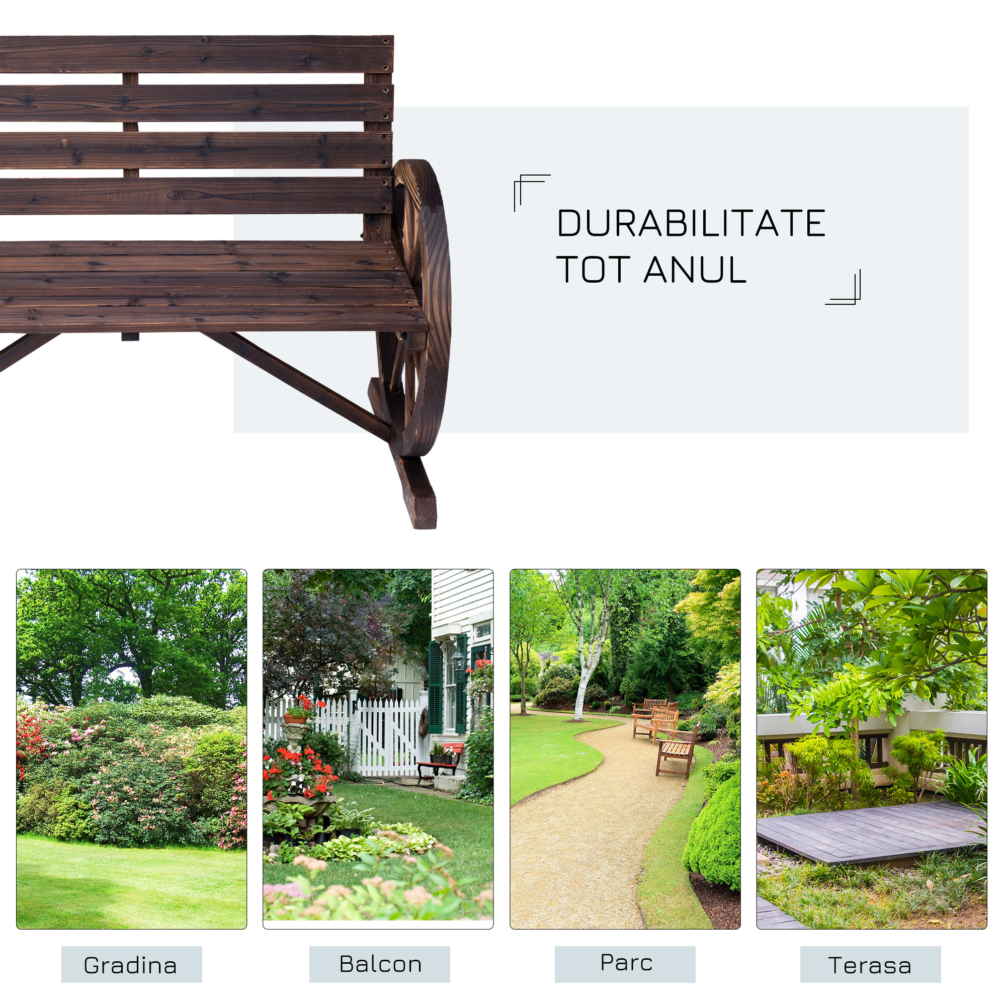  Banca Country Fonta 127×60×85 cm - 2-locuri cu Cotiere Rotative Neagra [6]