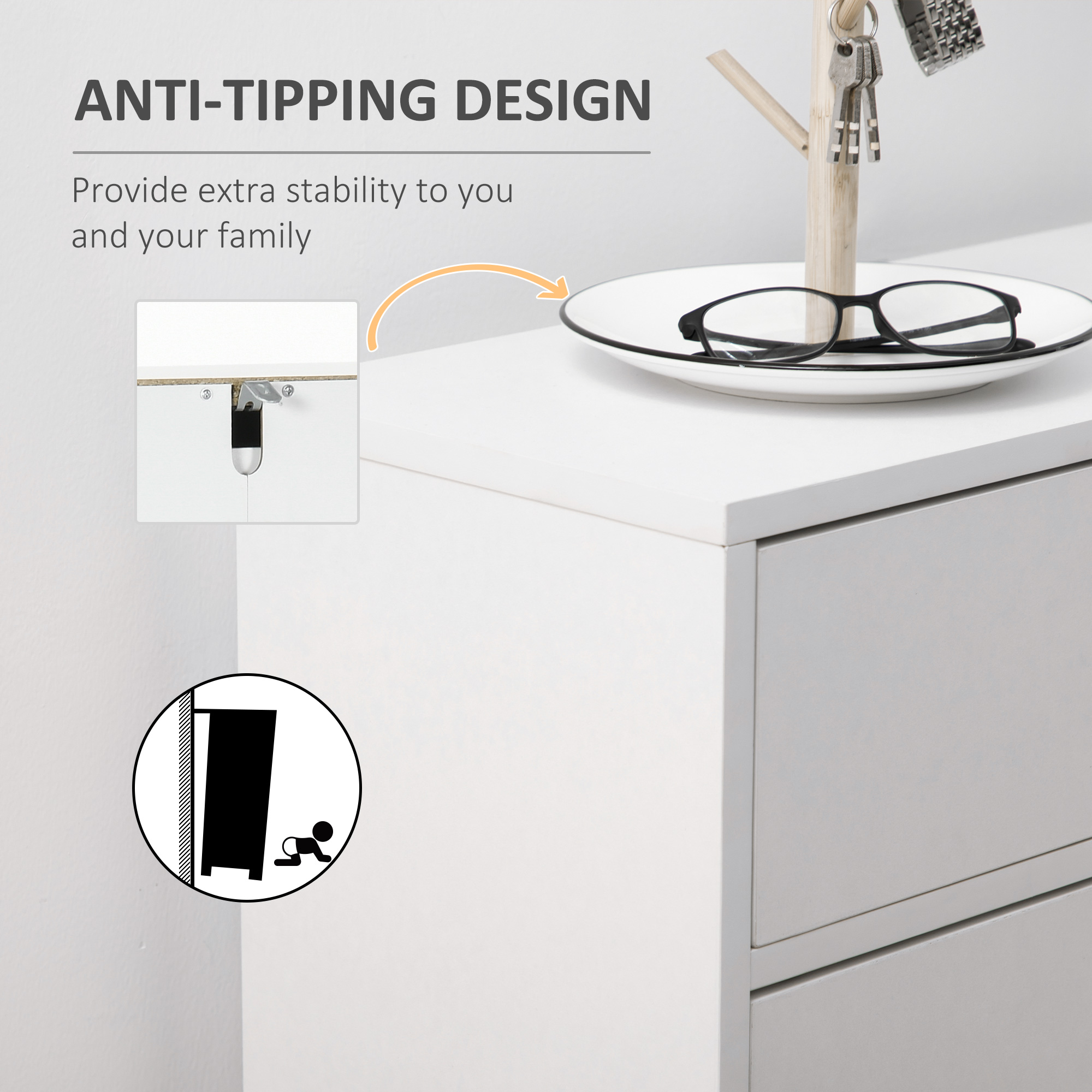  Dulap modern pentru pantofi, 12 perechi de pantofi cu 2 usi si sertar, din PAL, MDF si metal, 75x26x110 cm, alb [5]