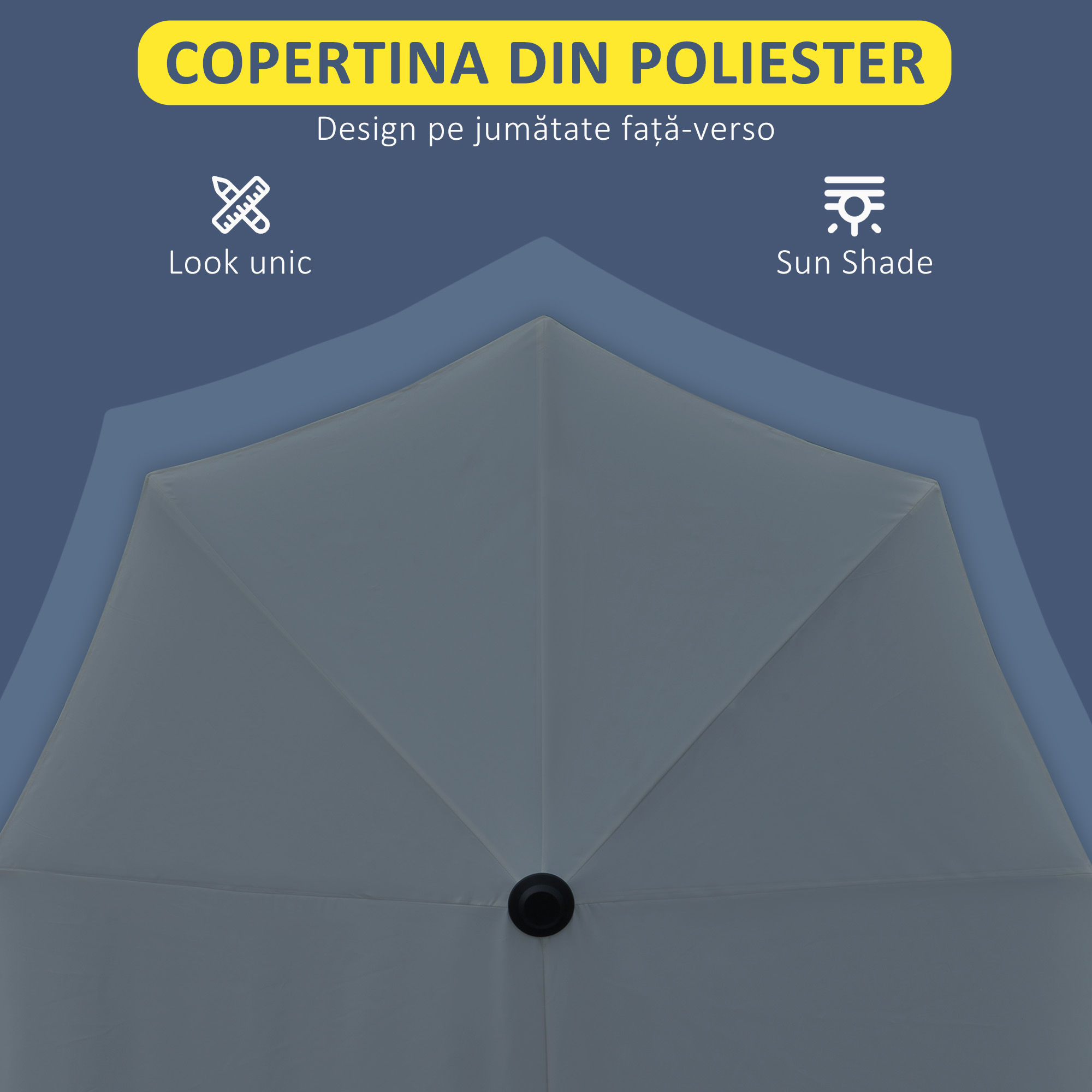  Umbrela Semicirculara cu Manivela si Acoperis Anti-UV, 200x190x240 cm, Gri [6]