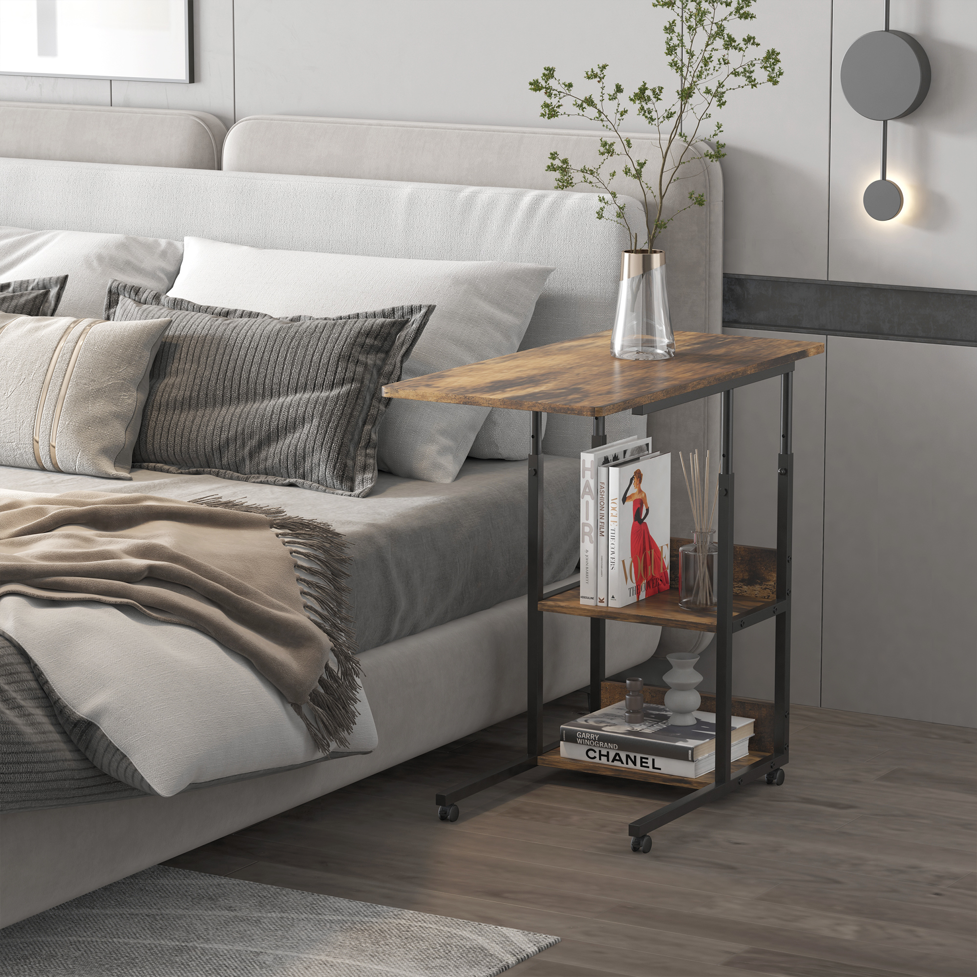  Masuta de Sufragerie, Noptiera cu Design Reglabil in Inaltime, Maro stil Rustic [1]