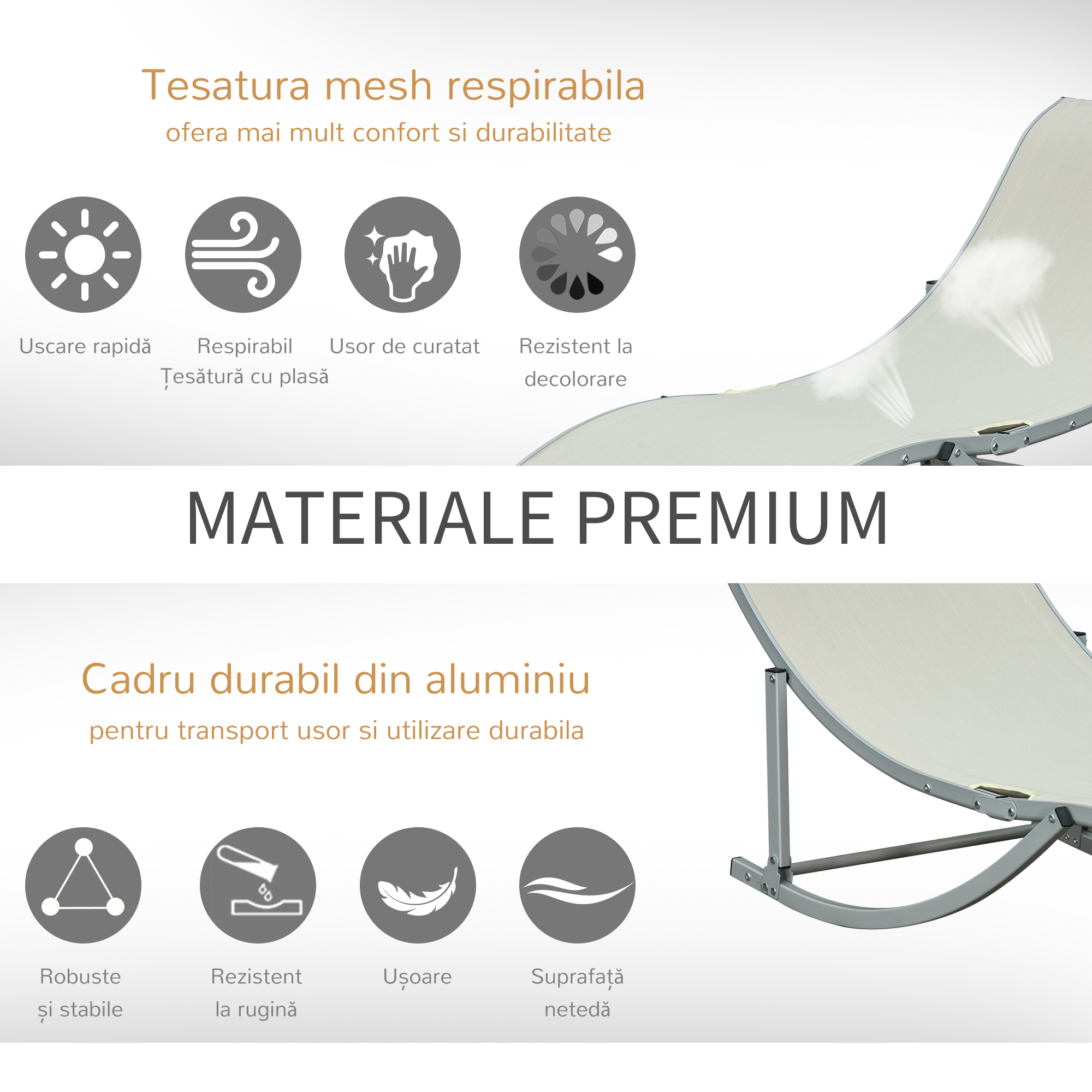  Set de 2 Sezlonguri de Gradina Pliabile din Aluminiu si Textilen Bej [5]