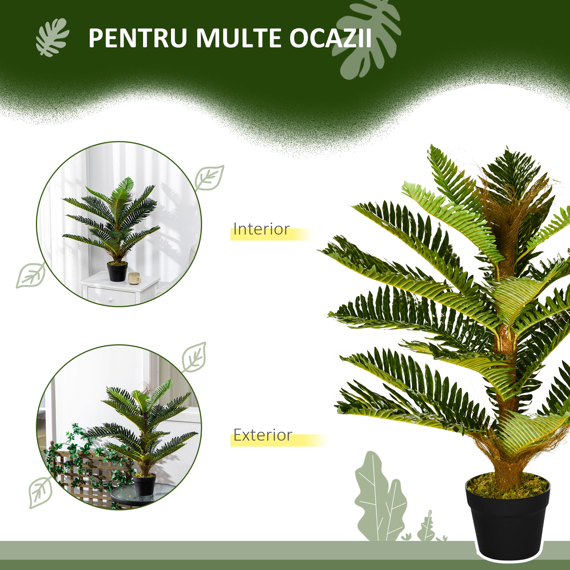  Planta Artificiala de Palma cu 18 Frunze si Vas Inclus pentru Interior, inaltime 85 cm, Verde [4]