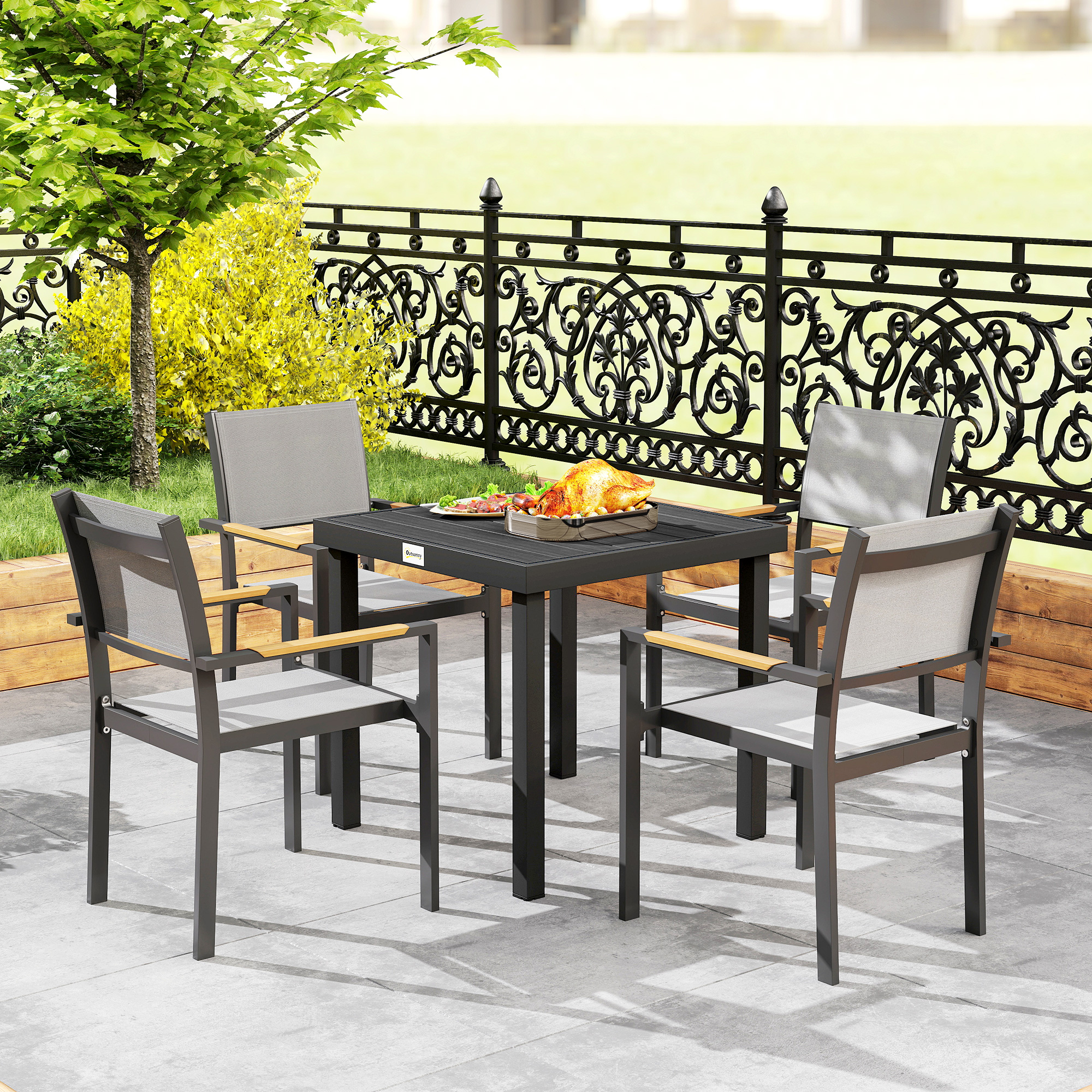  Aluminum Outdoor Patio Dining Table for 4 for Garden Lawn Backyard, Natural [8]