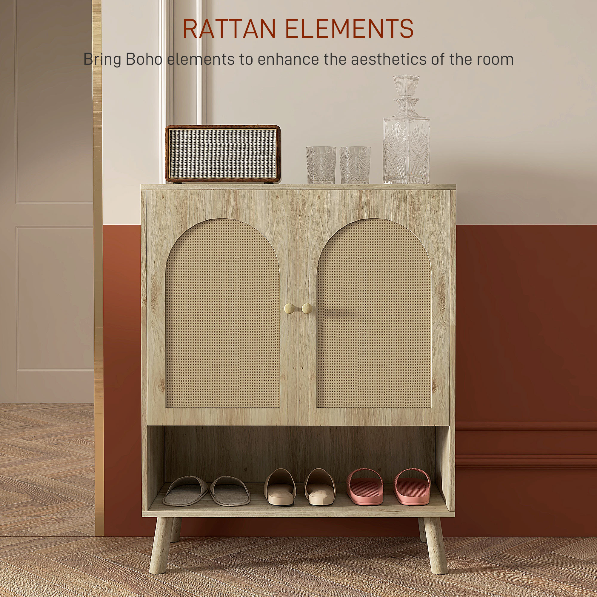  Dulap de depozitare Boho cu usi decorative din ratan [3]