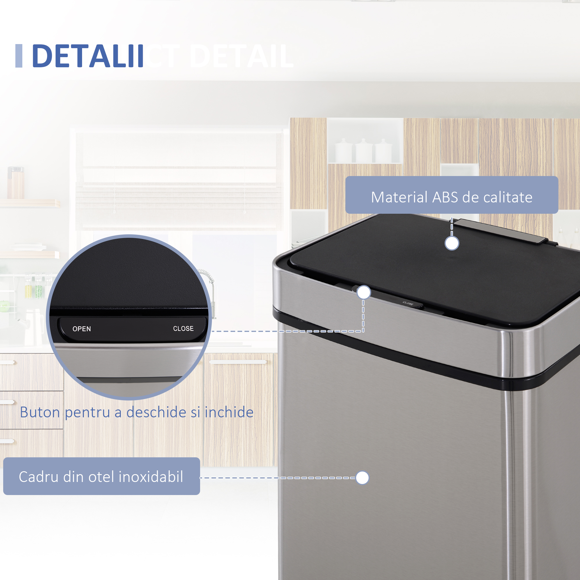  Cos Gunoi Inteligent 72 L - Inox, 3 Compartimente & Senzor [6]