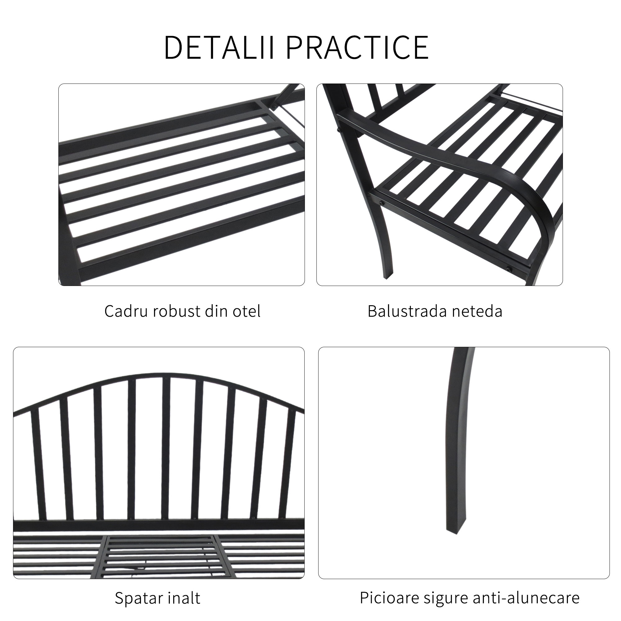  Bancuta de Gradina In Fier Forjat cu Dungi Negru [4]