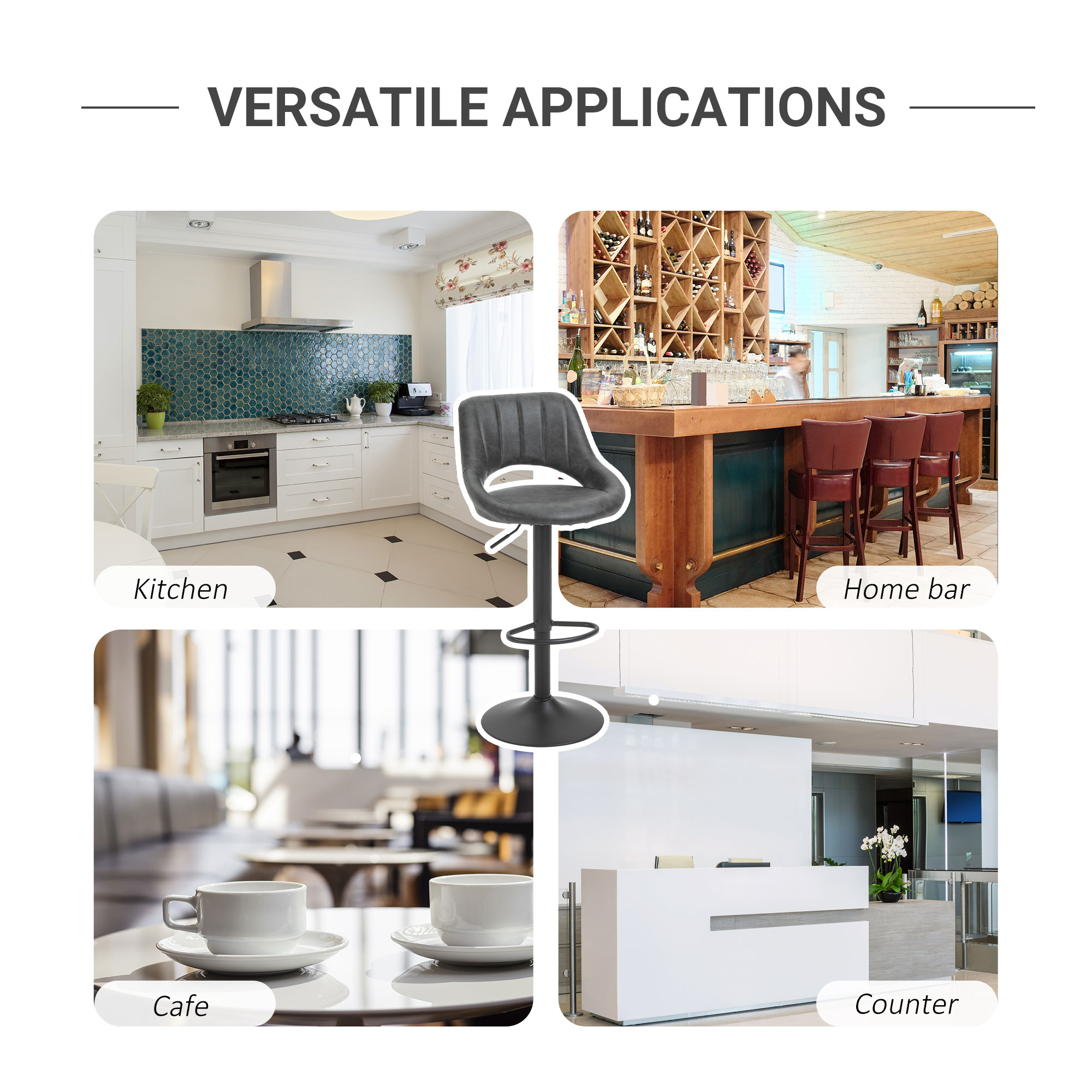  Set 2 Scaune de bar cu Inaltime reglabila si Suport pentru picioare, din PIele sintetica [6]