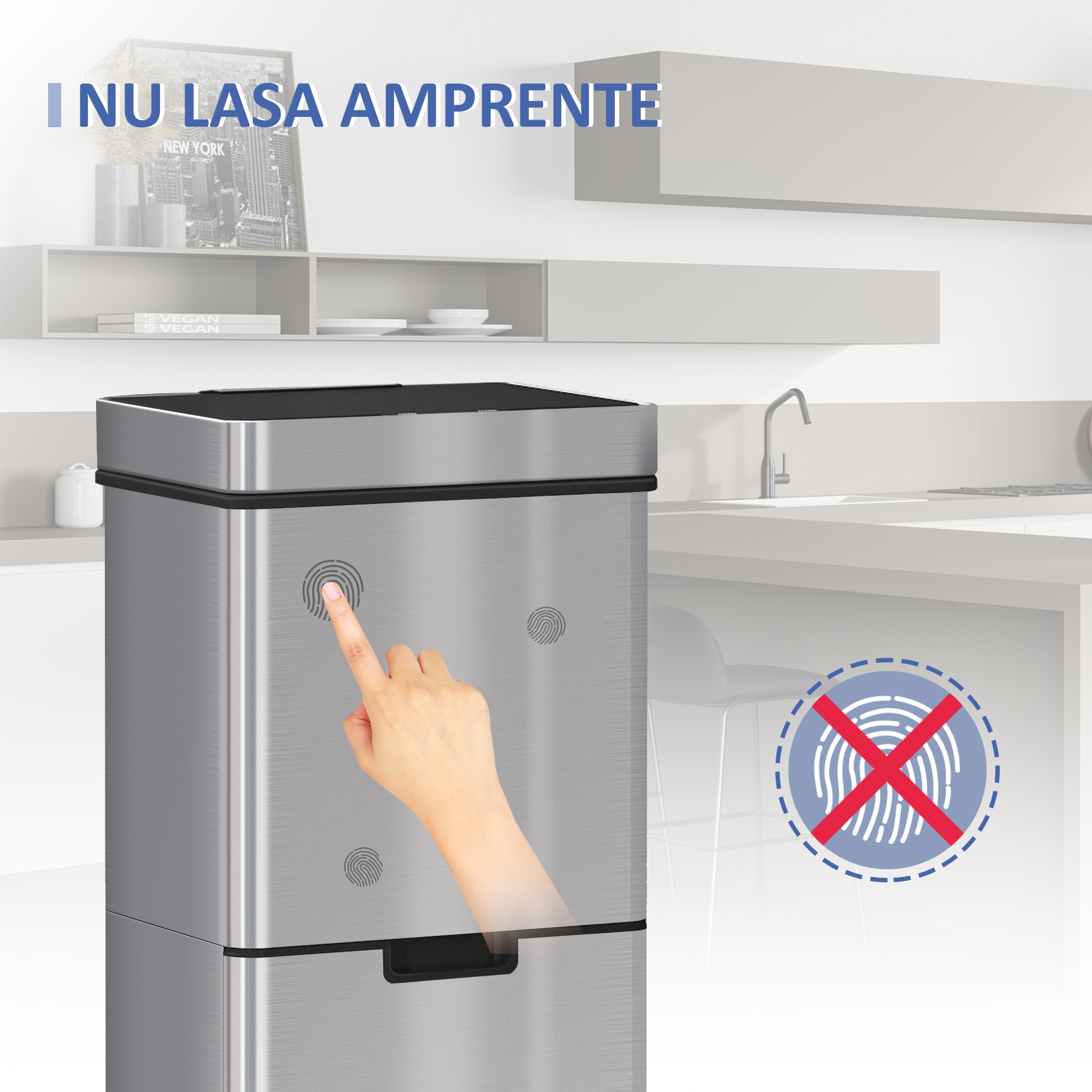  Cos Gunoi Inteligent 72 L - Inox, 3 Compartimente & Senzor [4]