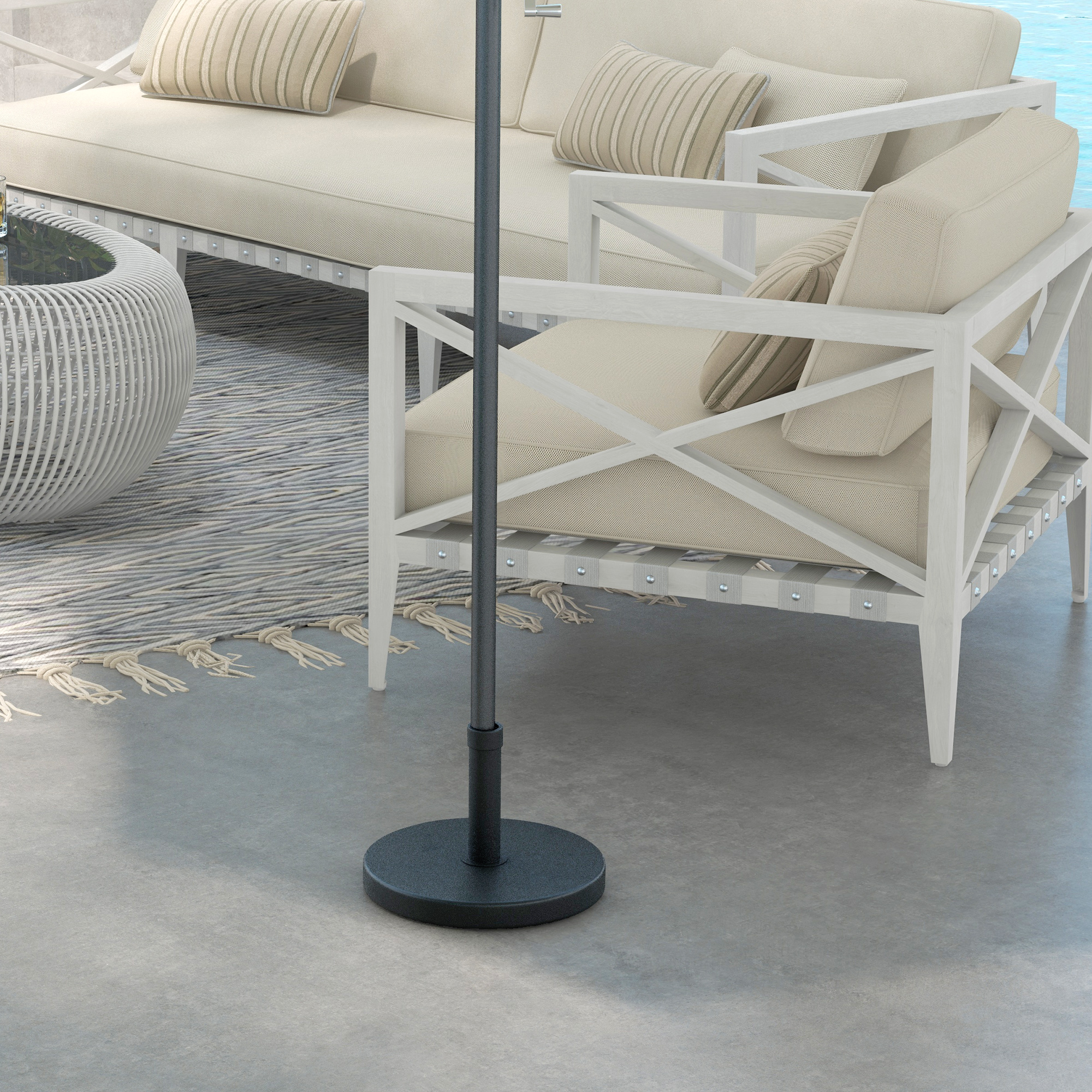  Baza pentru Umbrela de Gradina din HDPE si Ciment, cu Manivela Integrata, Ø46.5x31 cm, Negru [1]