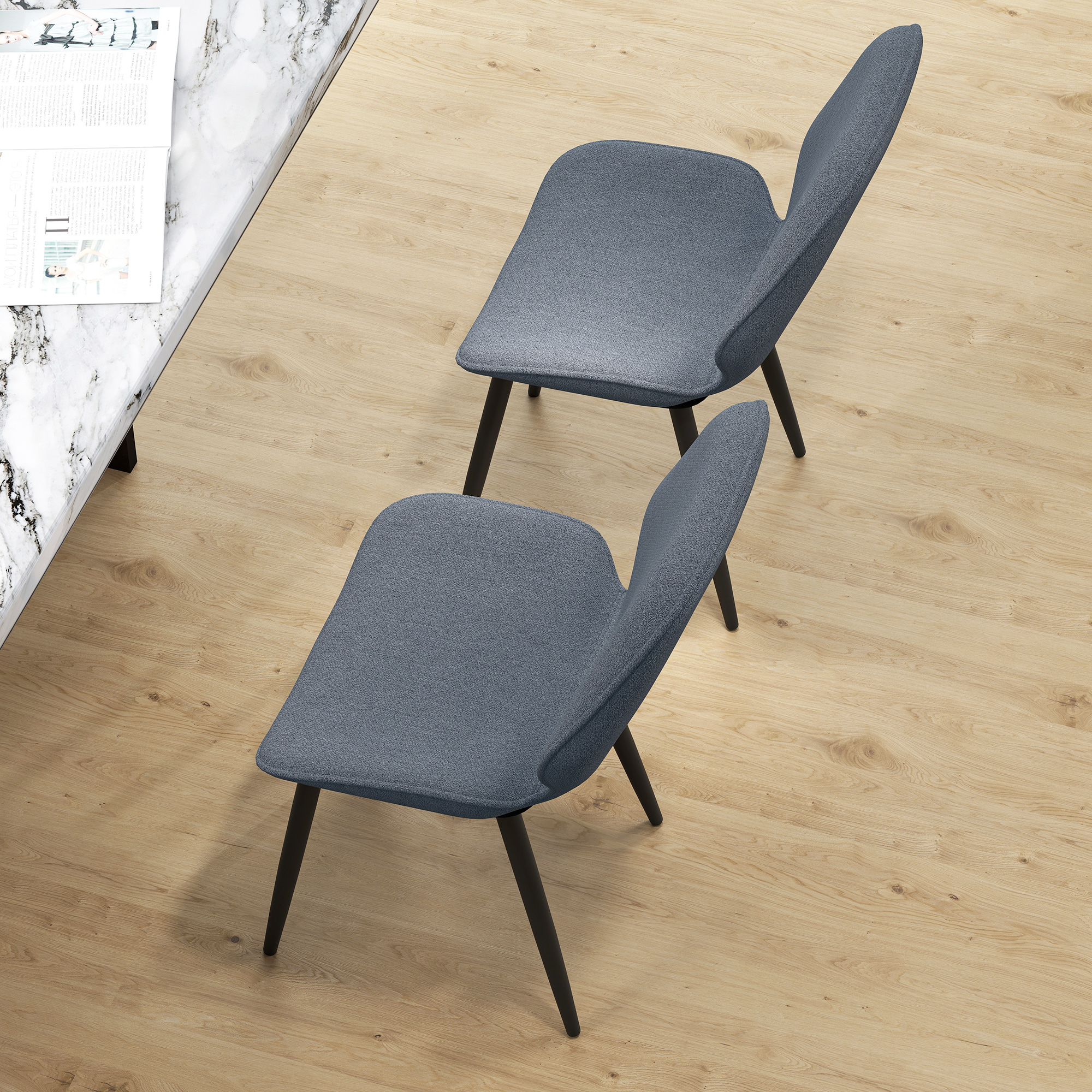  Set 2 Scaune cu Spatar Curbat, Scaune Moderne de Bucatarie in Material Textil de Tip In cu Picioare de Otel pentru Sufragerie, 46x56x86 cm, Gri si Negru [8]