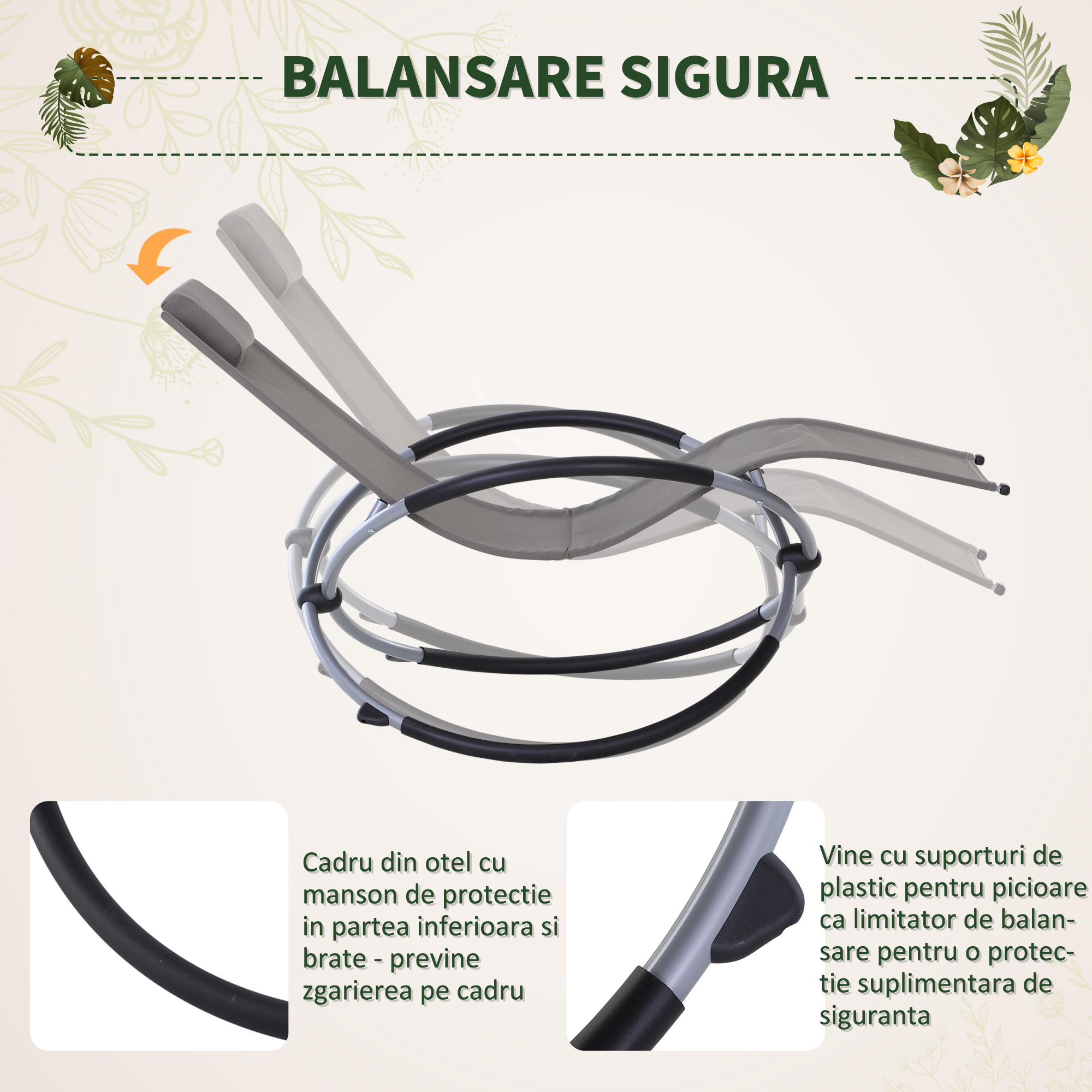  Scaun Balansoar din Texilene Zero-Gravity Gri 154x80x84cm [4]