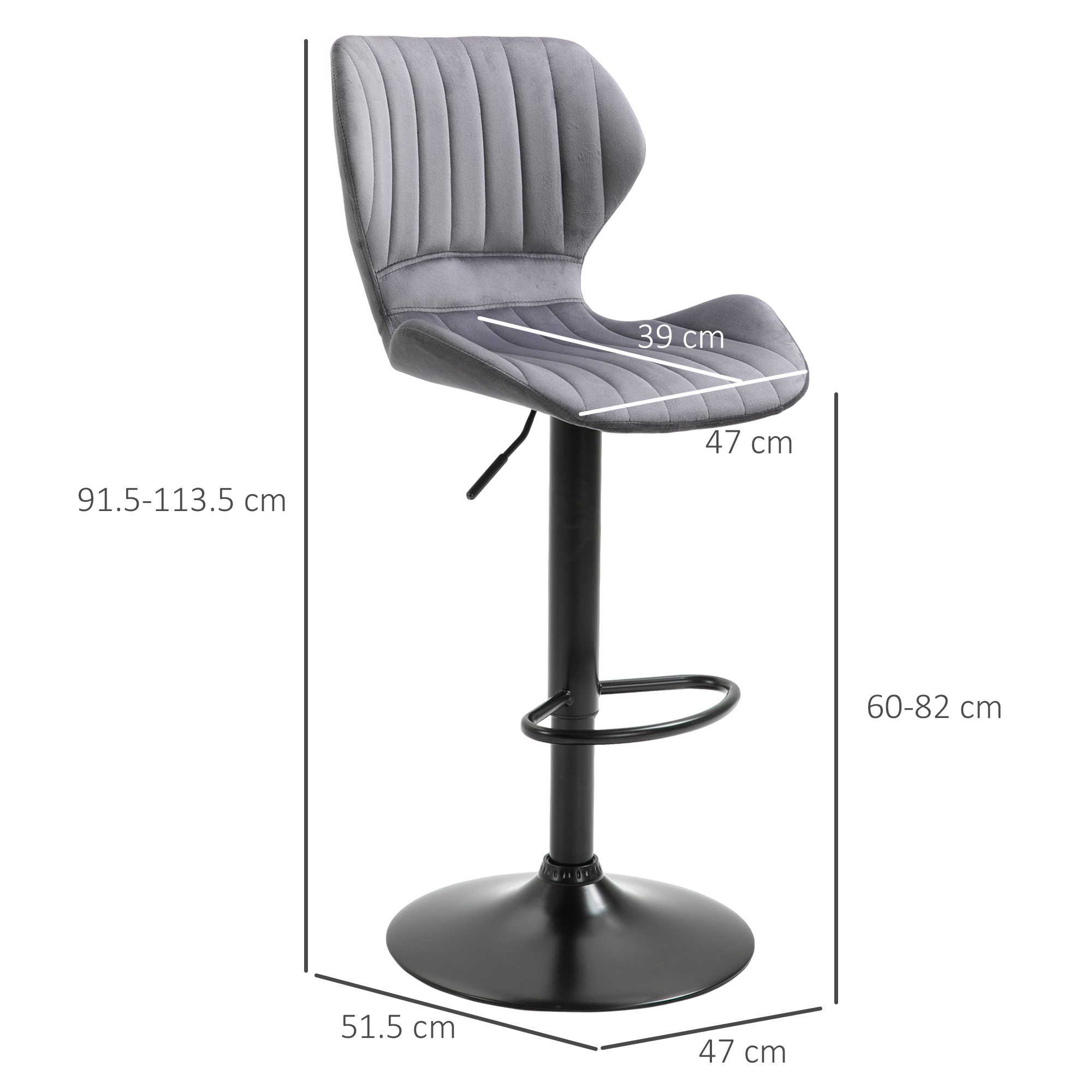  Set 2 Scaune Bar - Negru Catifea, Reglabile & Cu Spatar [2]