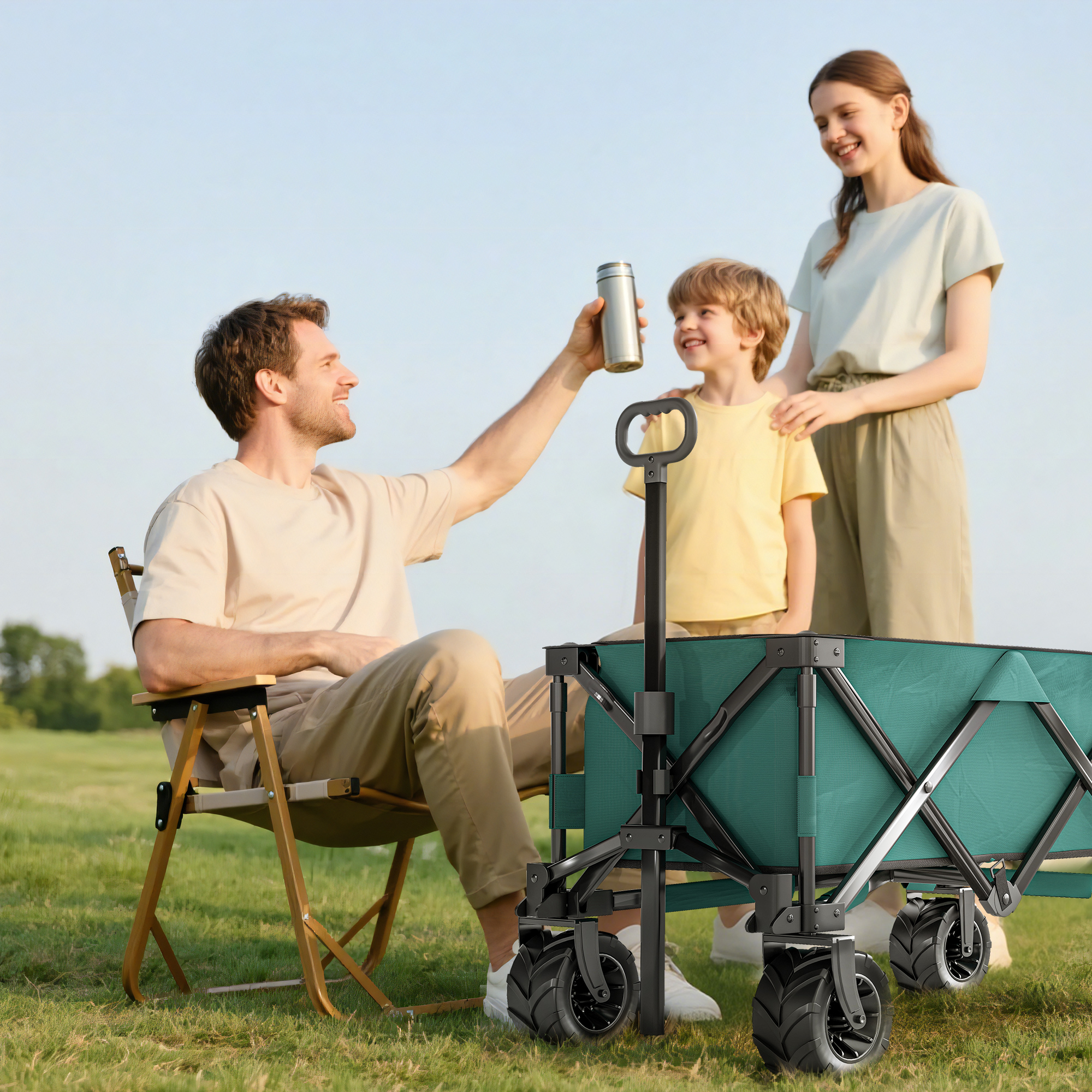  Carucior de Gradina cu Maner Telescopic, Carucior pentru Transport Obiecte pana la 70 kg, 108x55 cm, Verde [8]