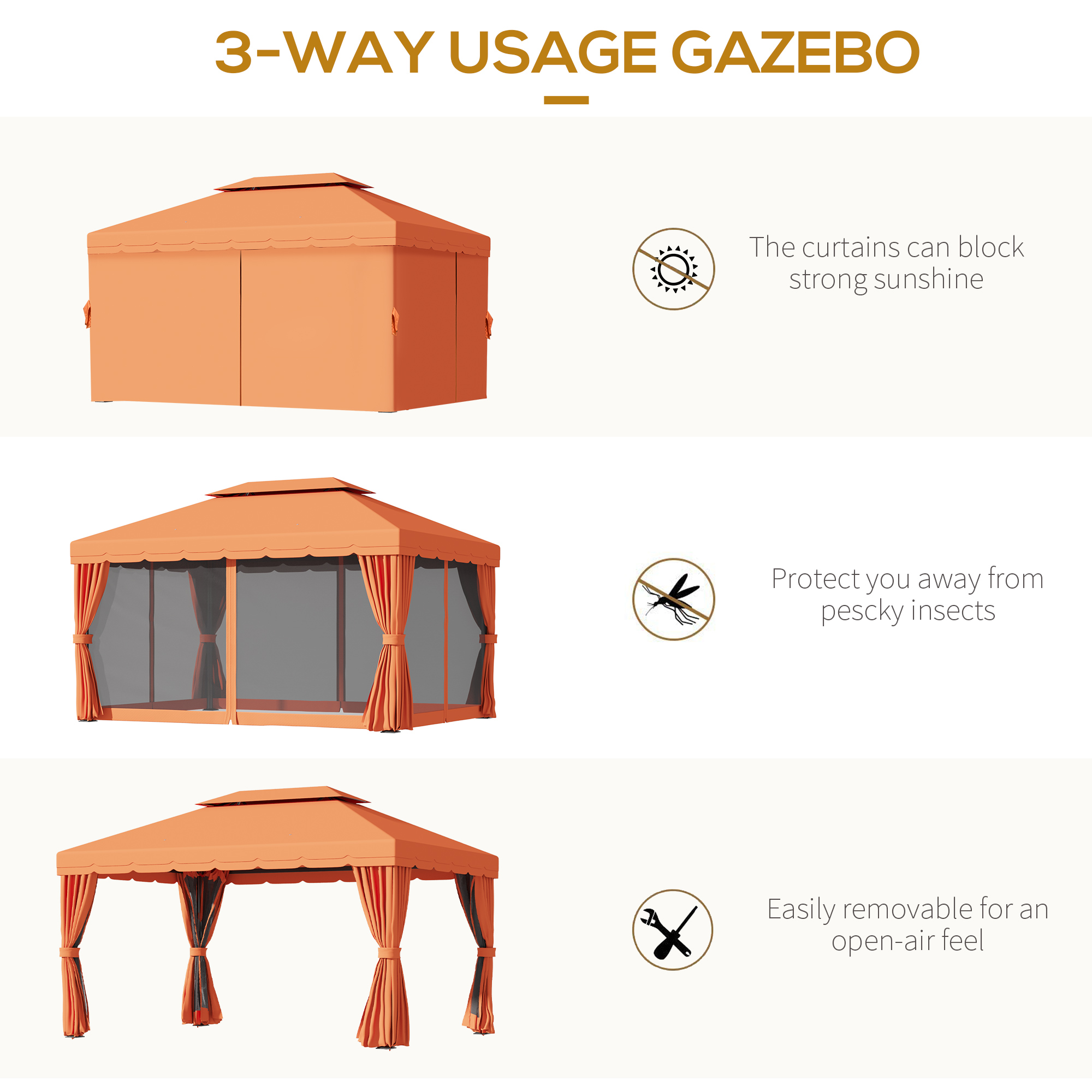  Pavilion Luxury Cort de Gradina cu baldachin impermeabil, 3x4m Portocaliu [5]