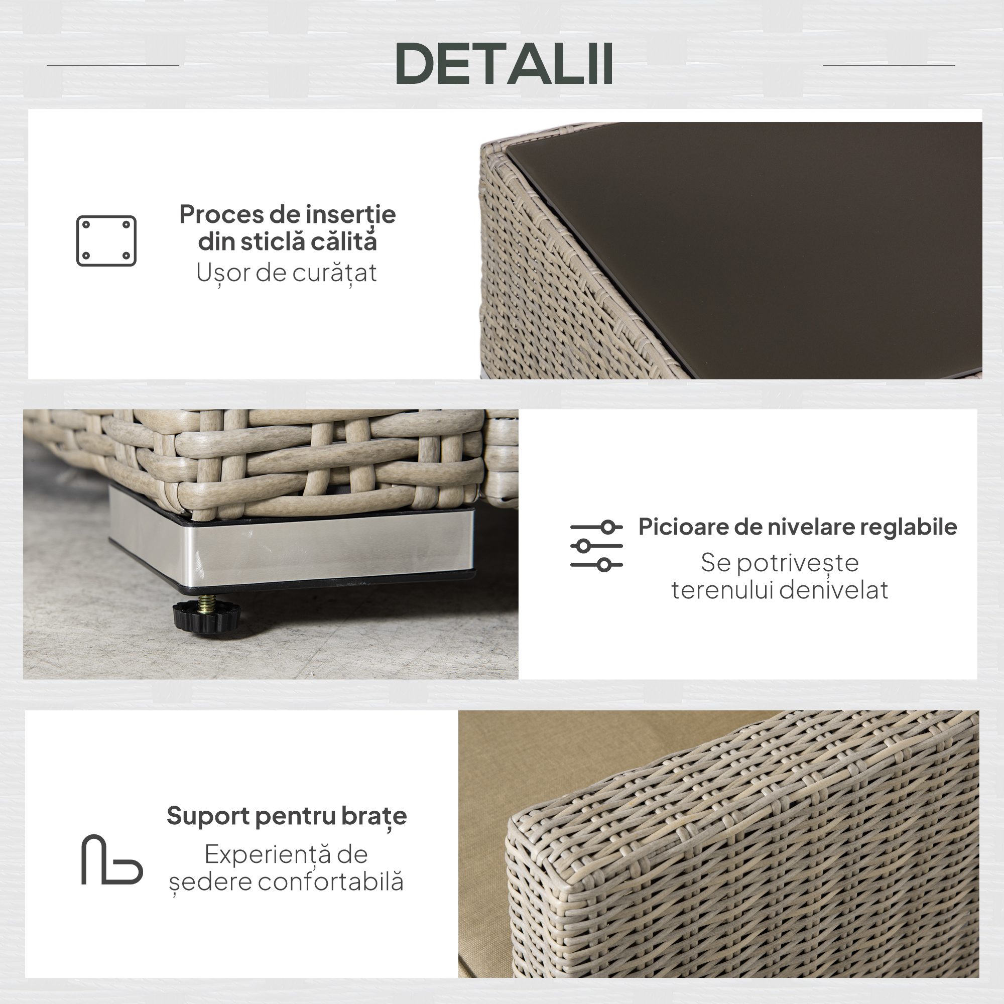  Set Mobila de Gradina 4 Piese din Ratan PE, Salon de Exterior cu 1 Canapea, 2 Fotolii, 1 Masuta si  Perne Detasabile si Lavabile, Kaki si Bej [5]