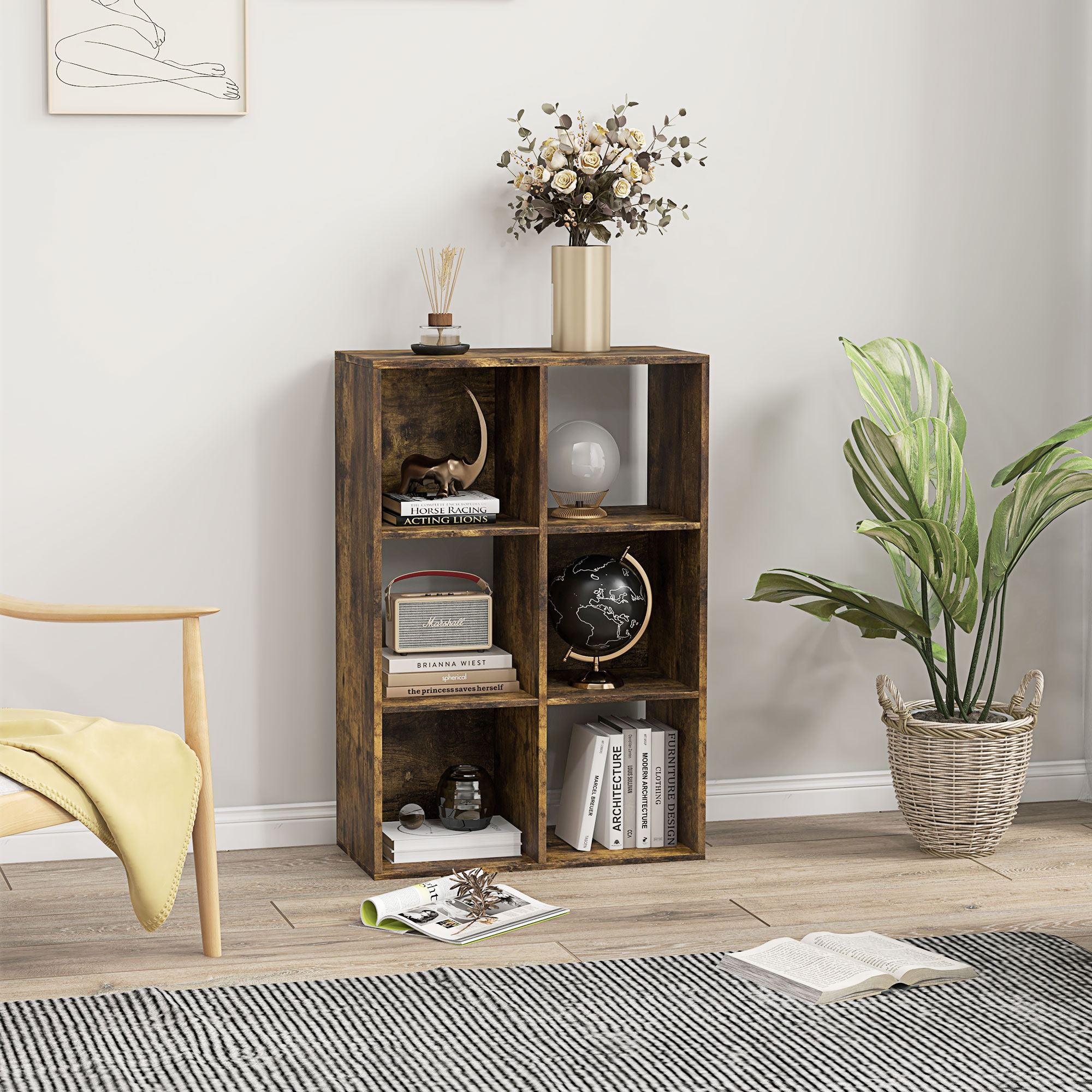  Libreria a Cubi con 6 Ripiani Portaoggetti in Legno dal Design Rustico, 61.5x29.5x91.5 cm, Marrone [1]