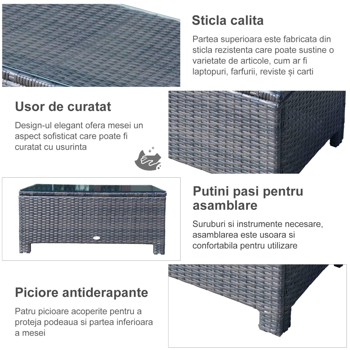  masuta exterior, sticla securizata, 85x50x39cm, maro [6]