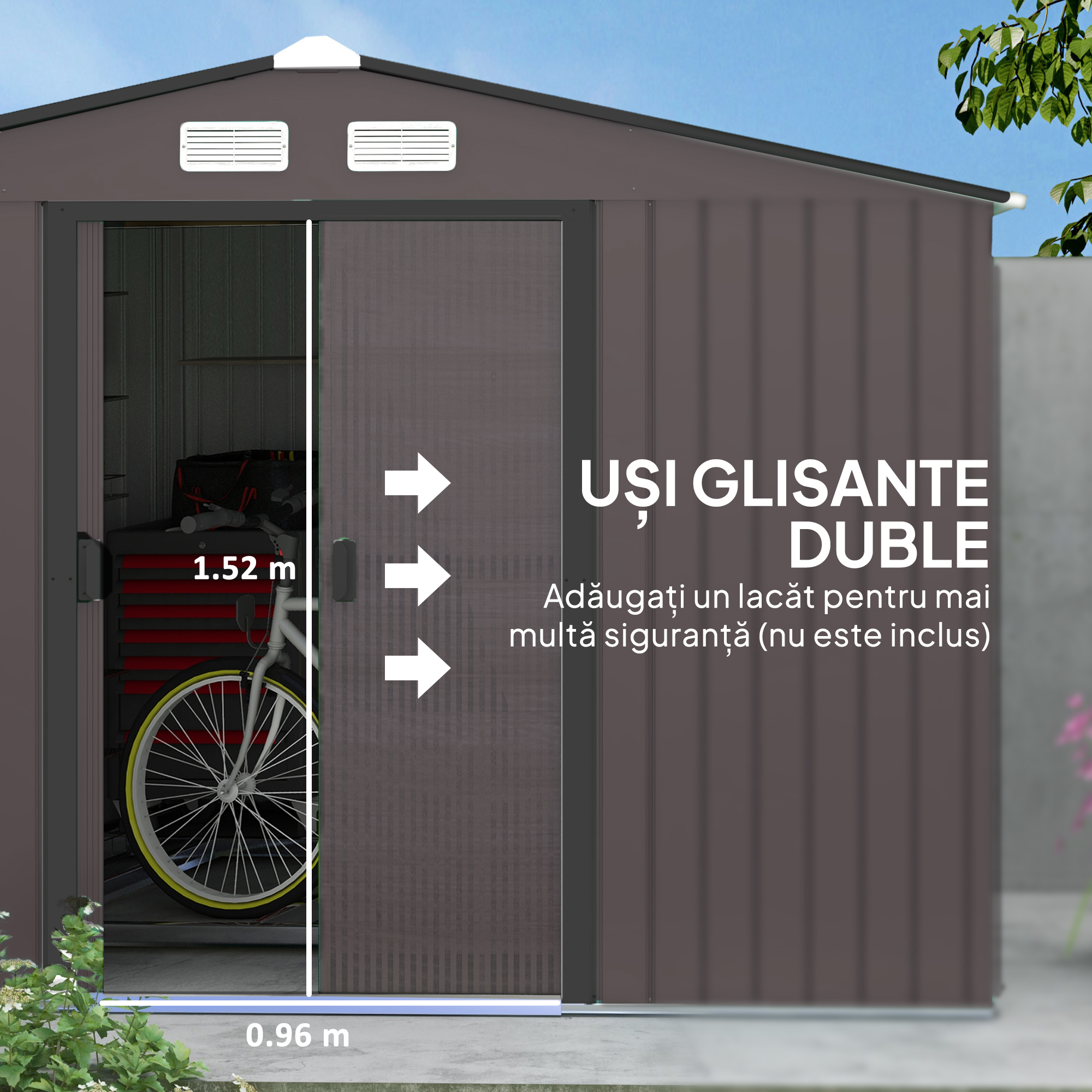  Casa de Gradina cu 2 Usi Glisante si 4 Ventilatii din Otel, 322x277x192 cm, Maro [4]