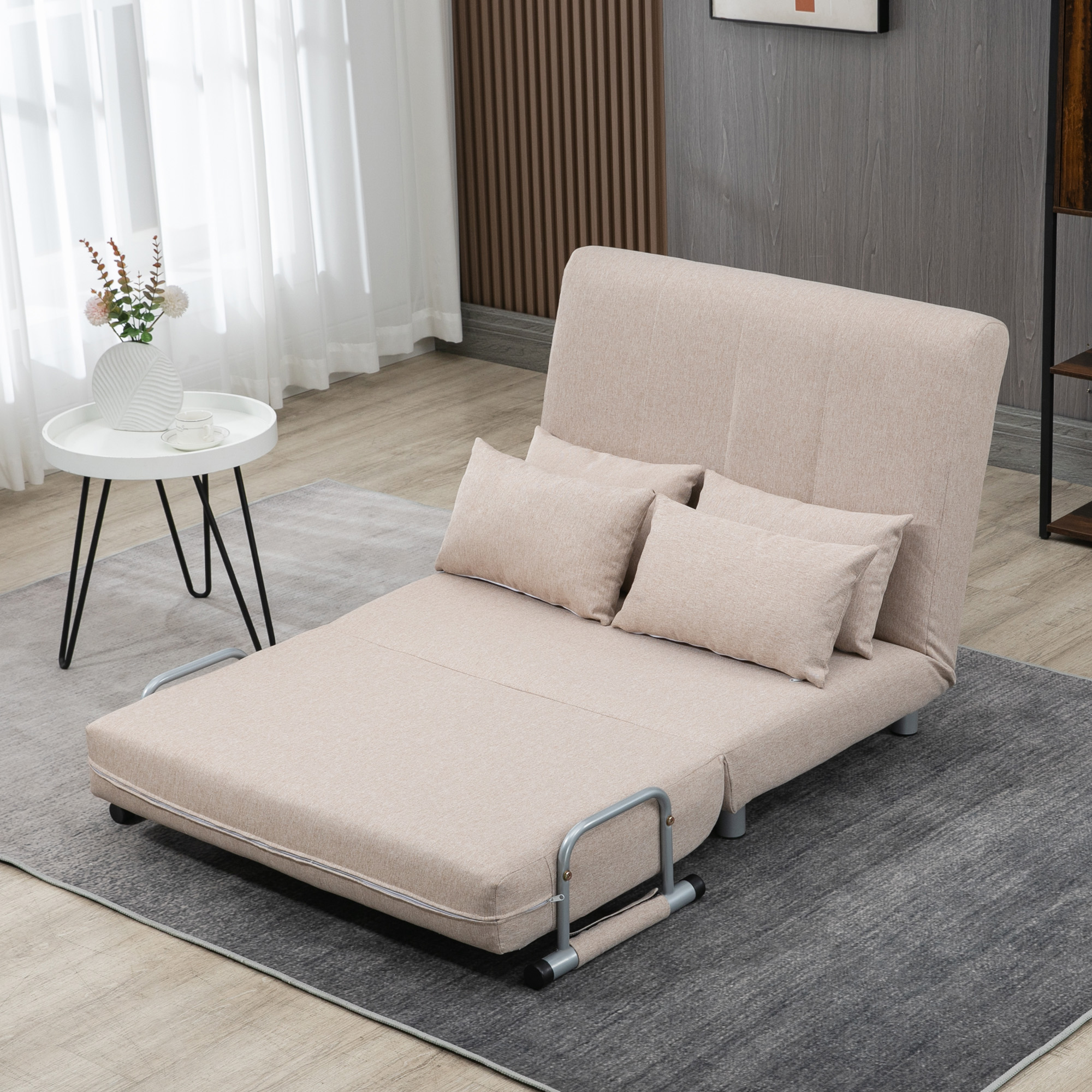  Canapea Extensibila 2 Locuri - Otel & Material, 4 Perne Crem [1]