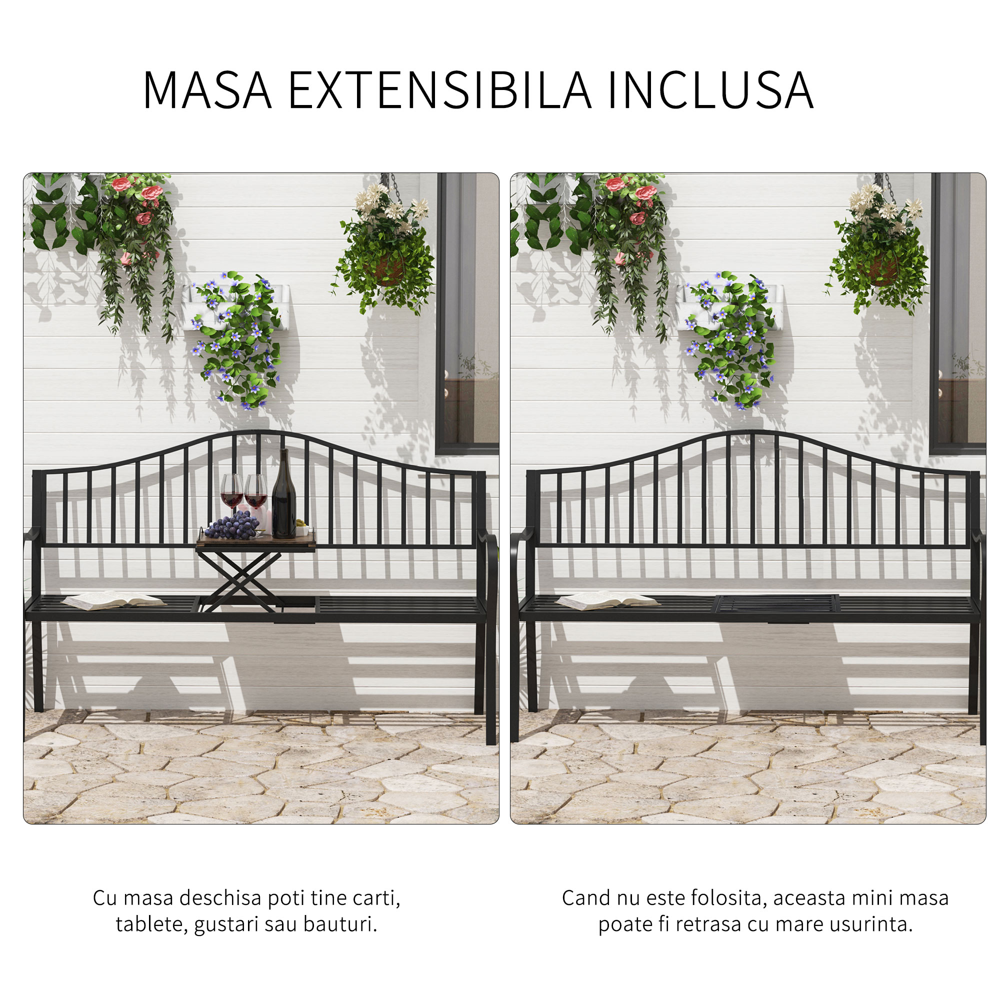  Bancuta de Gradina In Fier Forjat cu Dungi Negru [3]