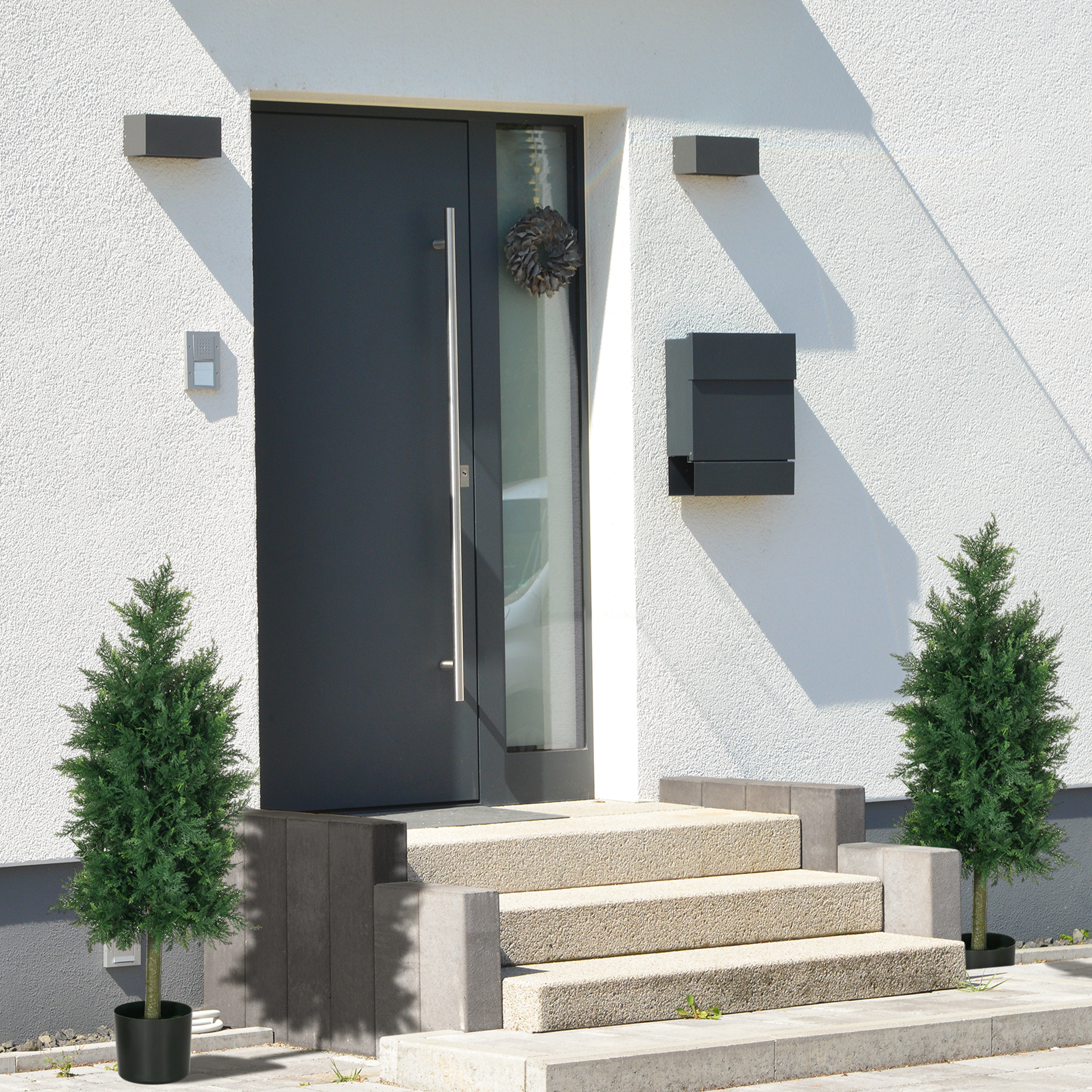  Arbori Topiari de Cedru Artificial, Set de 2 Plante Artificiale in Ghivece, Plante Decorative, 38x12.5x90 cm, Verde [1]