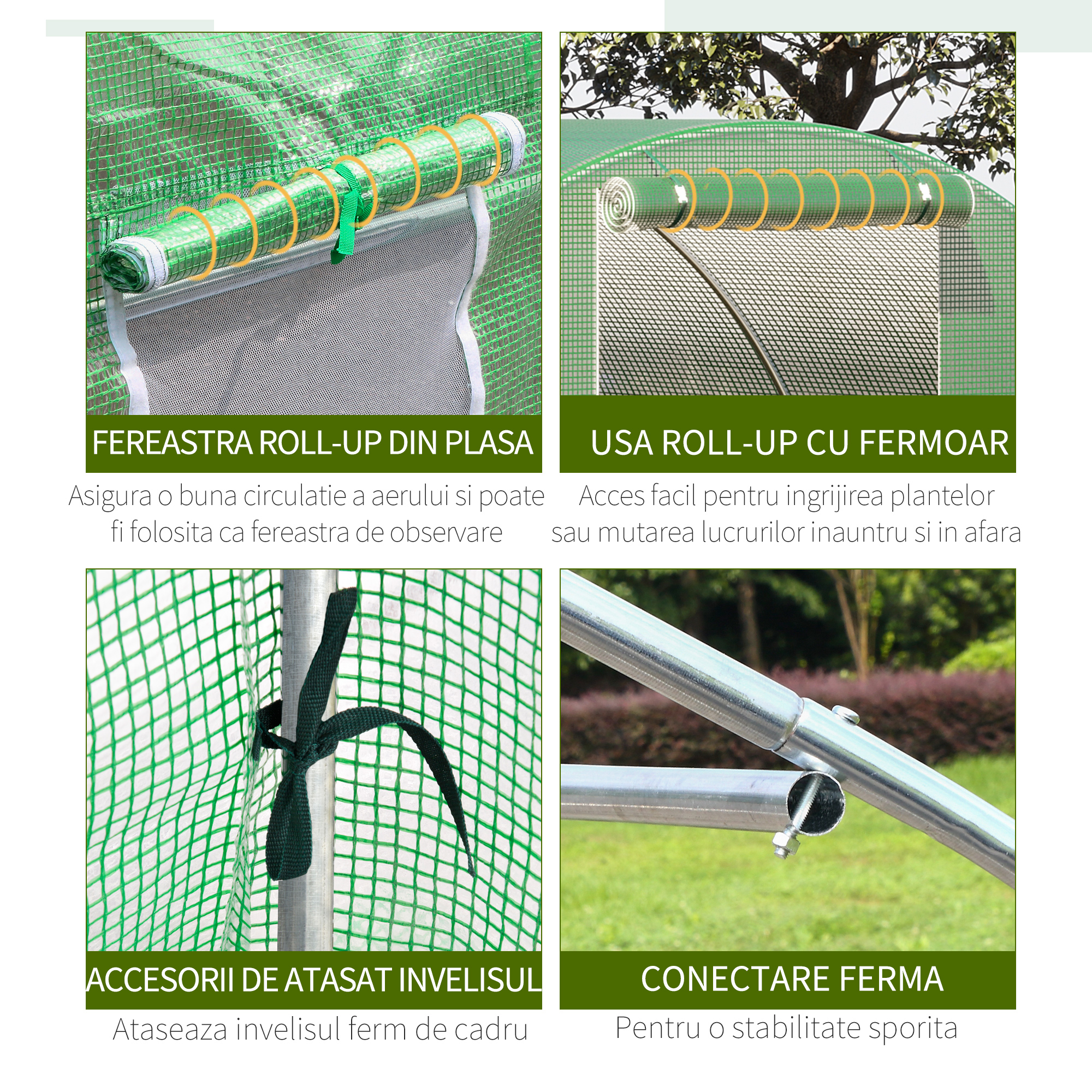  Sera Tunel de Exterior cu Copertina din PE, Usa cu Fermoar si 6 Ferestre, Verde [6]