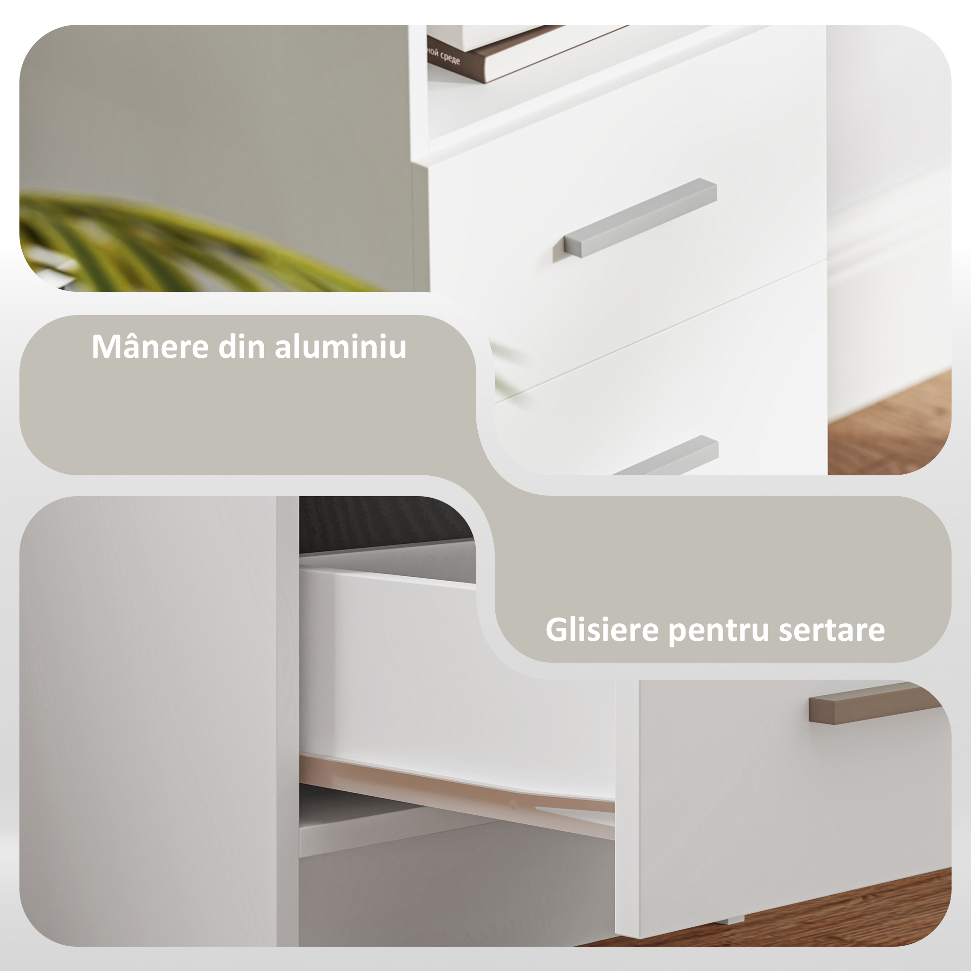  Birou Modern din Lemn cu 3 Sertare si Raft Deschis, 100x40x75 cm, Alb si Maro [8]