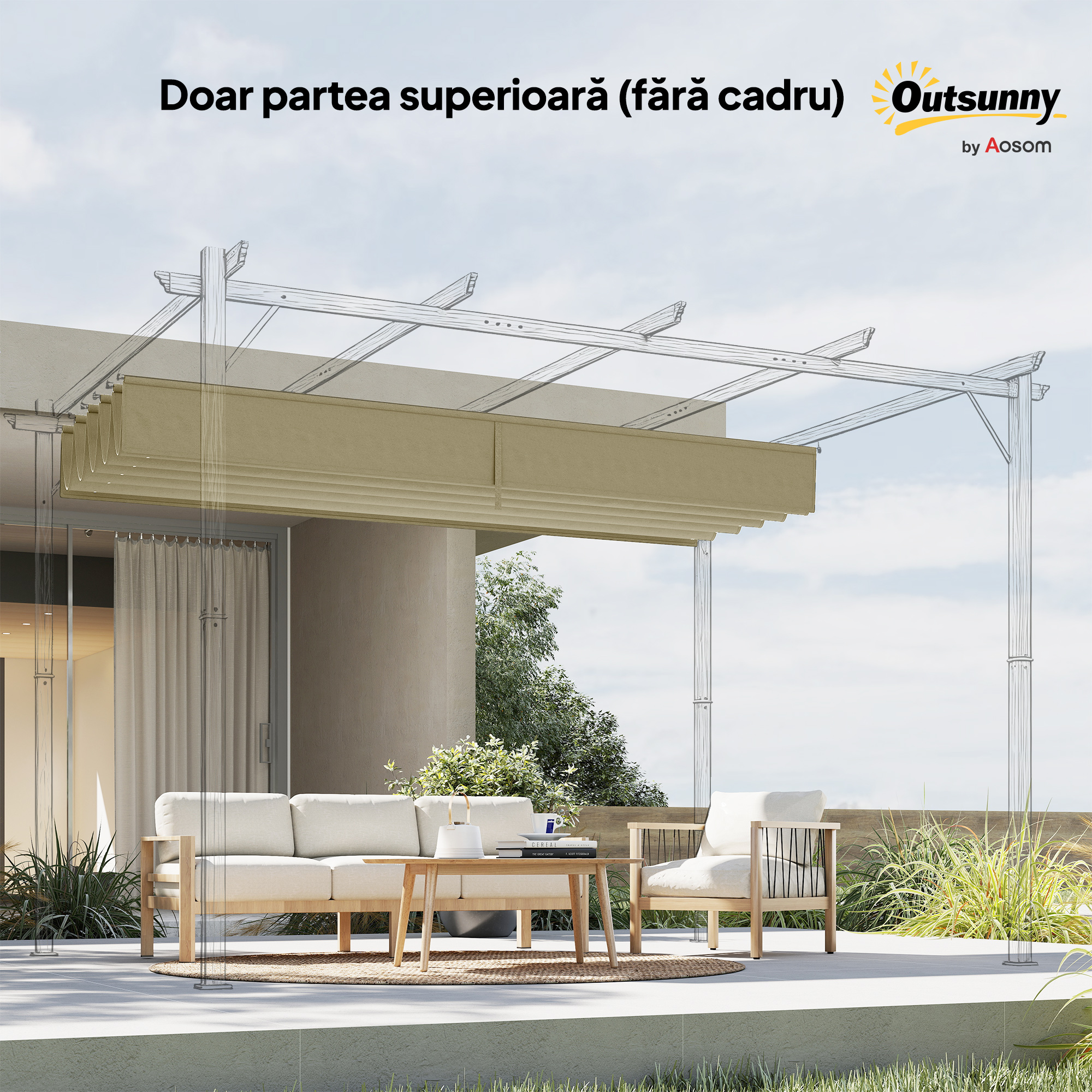  Acoperis de inlocuire pentru Pergola Gazebo cu 10 Gauri de Drenaj, Husa Pergola din Poliester Respirabil, 250x255 cm, pentru Pergola de Gradina 3x3m, Bej [8]