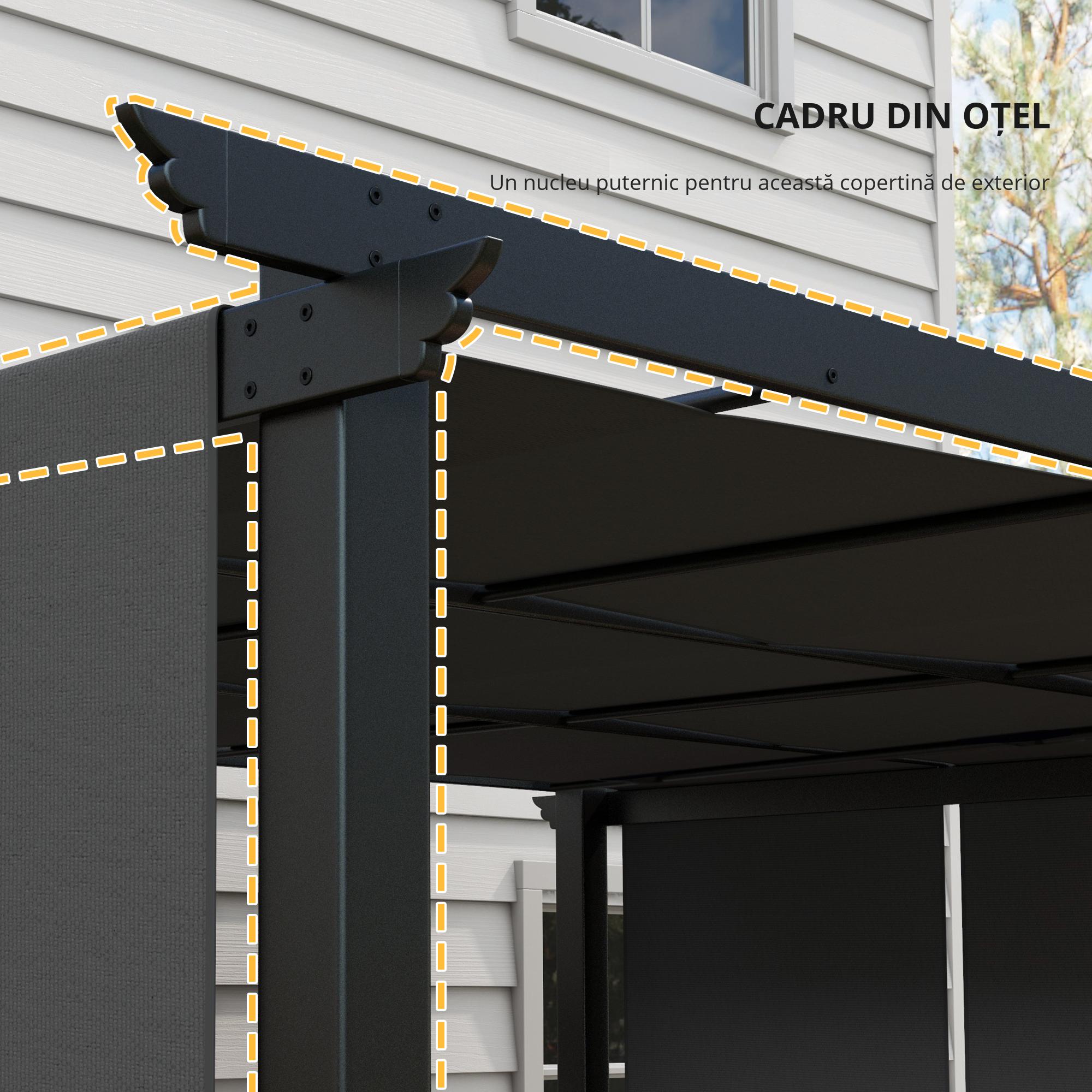  Pergola Gazebo 3x3,5 m cu 3 Acoperisuri Reglabile din Otel si Poliester Anti-UV, Gri [3]