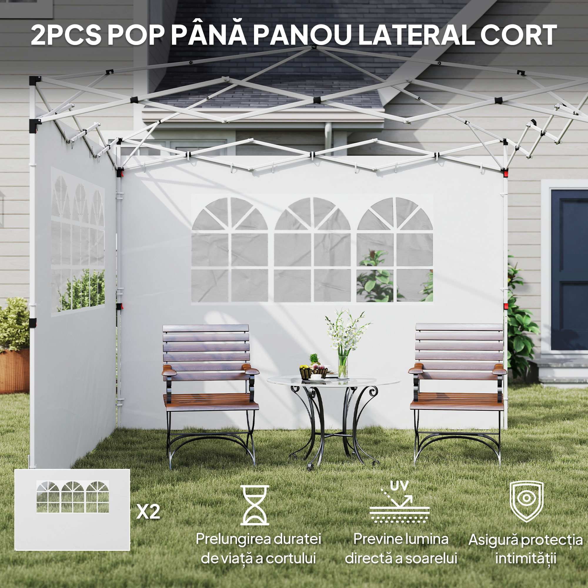  Panouri Laterale pentru Foisor Pop-Up, 3x2m, Alb [3]