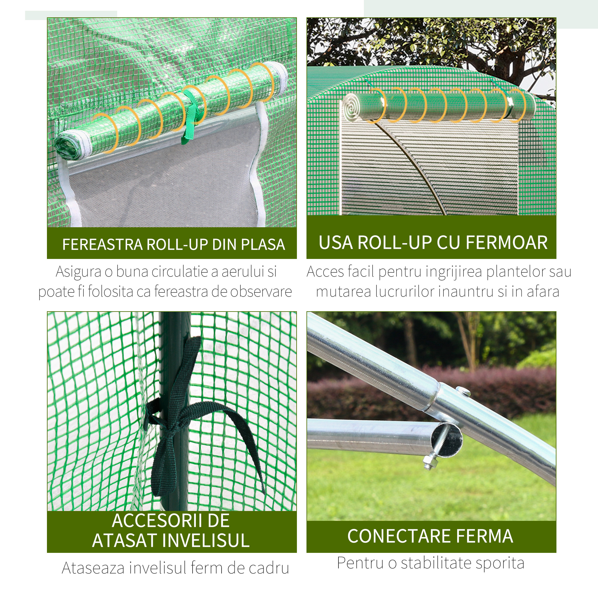 Sera tunel de gradina cu protectie din PE, Usa cu incuietoare si 4 ferestre, verde [5]