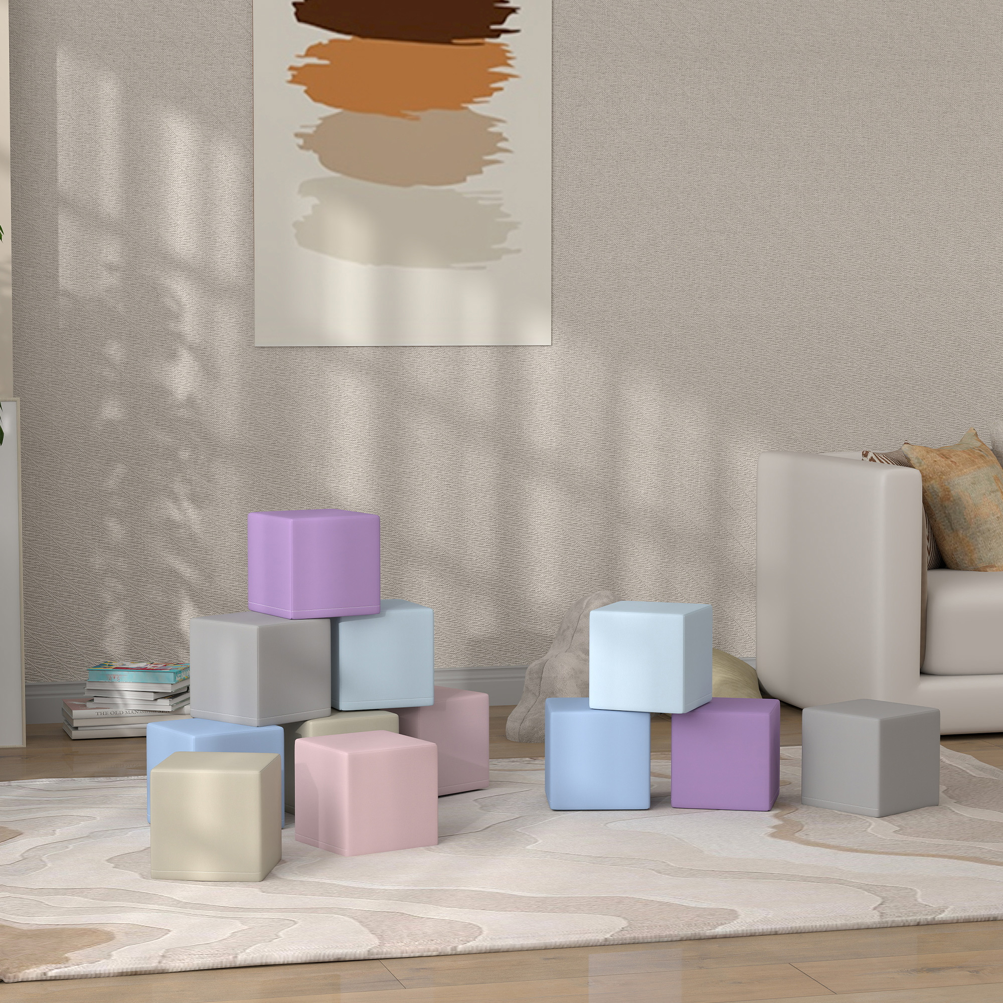  Set 12 Cuburi de Jucarie Moi pentru Copii 12-36 Luni, 20x20x20 cm, Multicolor Deschis [7]