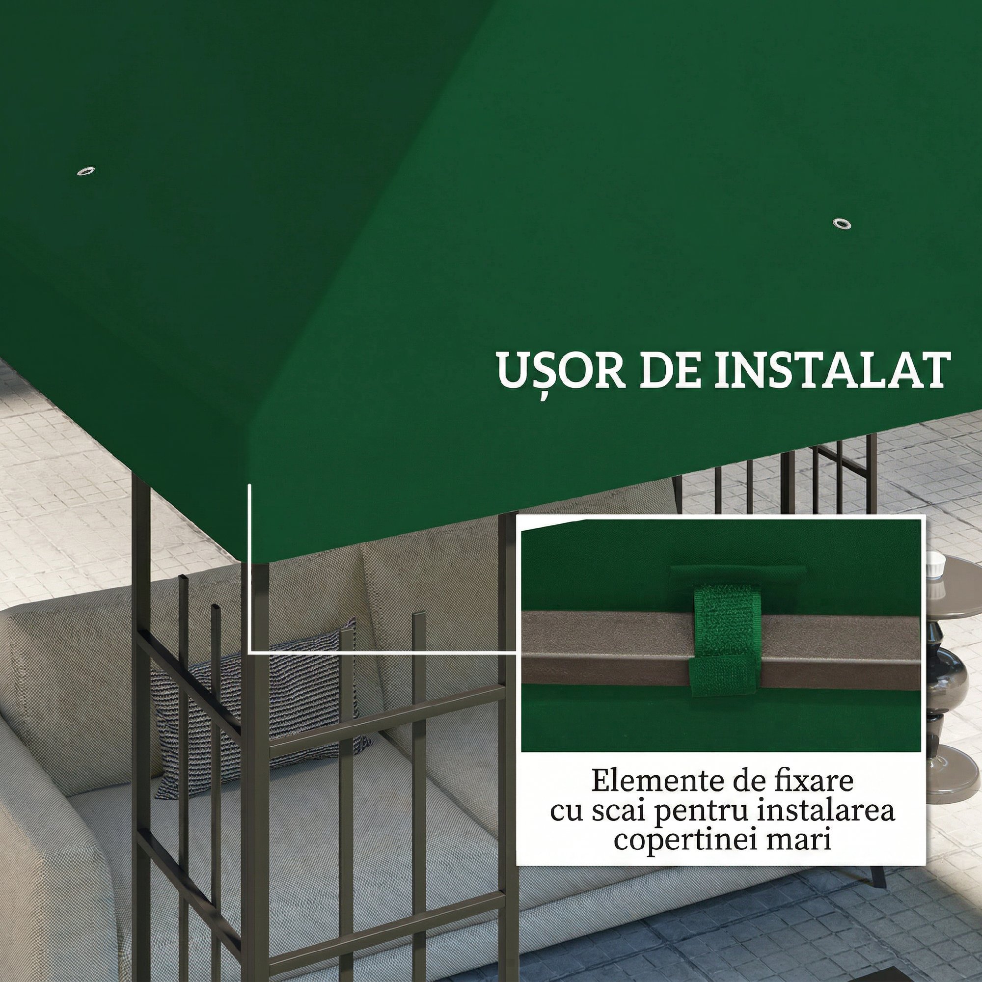  Acoperis pentru Foisor de Gradina 3x3 m din Material Textil Oxford 600D cu Orificii de Drenaj, Verde [4]