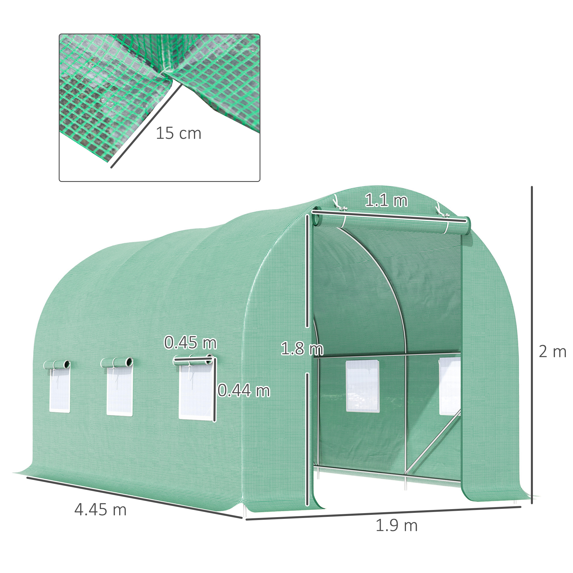  Sera cu Acoperis Rotunjit din PE, 4,5x2x2 m, Verde [2]