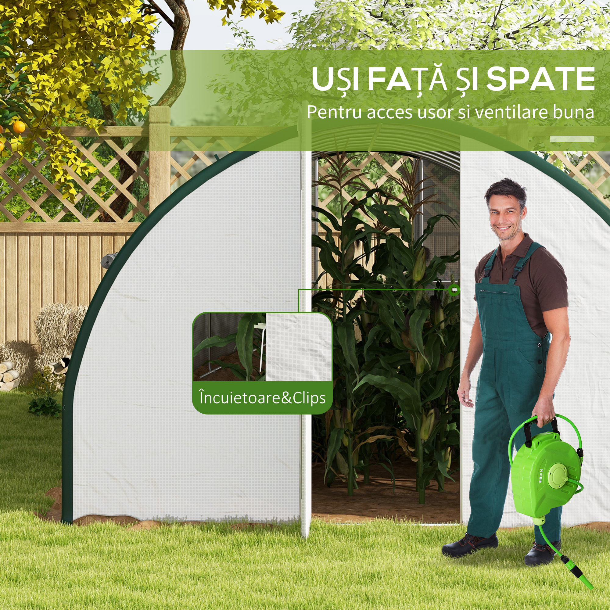  Sera Tip Tunel cu 2 Usi, Fermoare si 8 Ferestre, 600x300x200 cm, Alb [5]