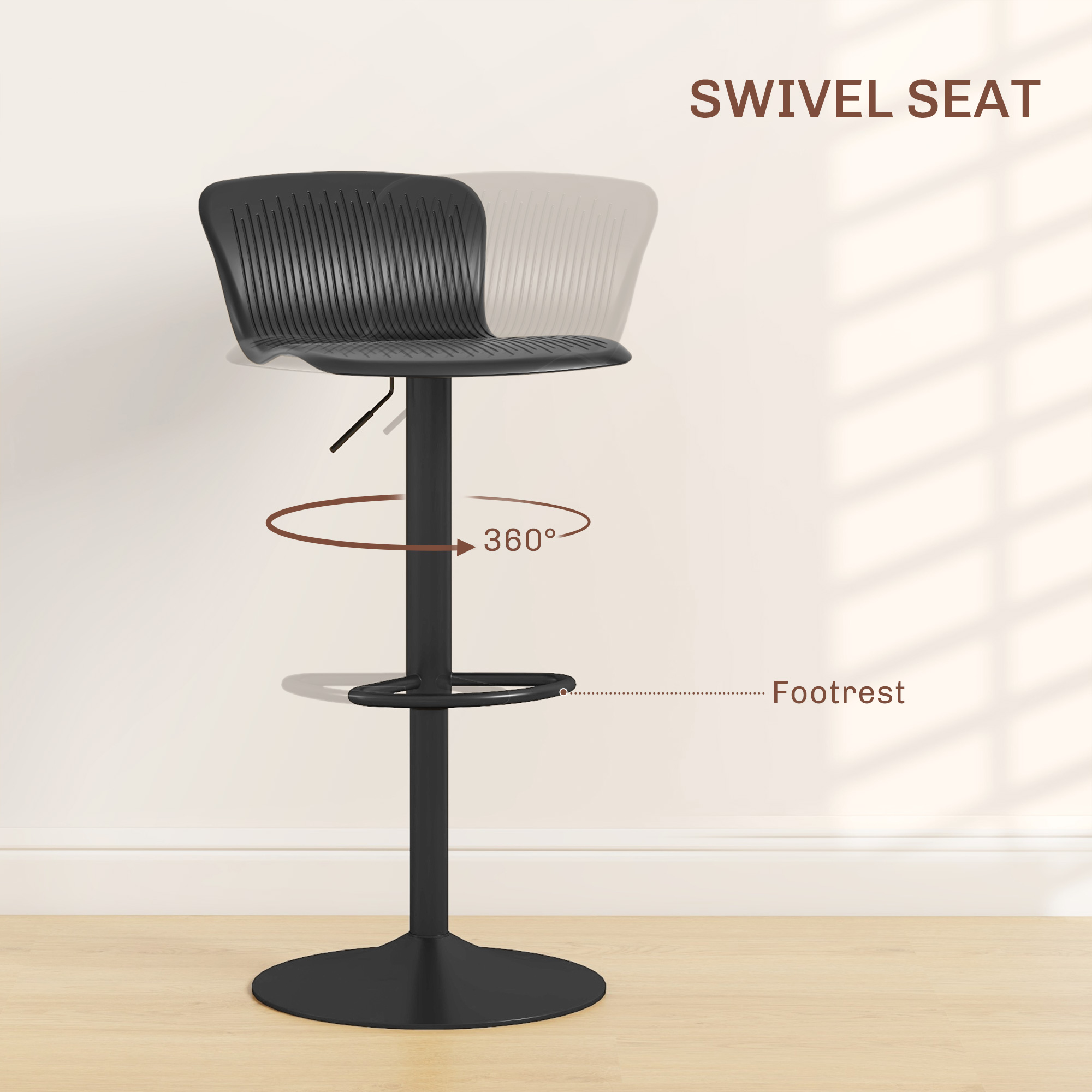  Set 2 Scaune de Bar cu Spatar Ergonomic, 38,5x40x76,5-97,5 cm, Alb [3]