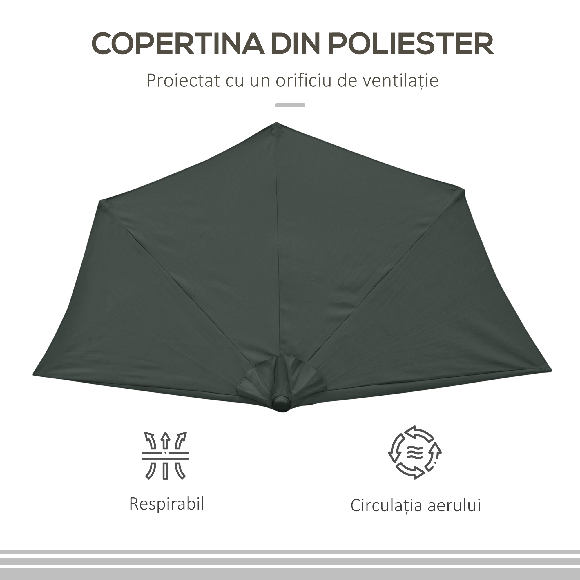  Umbrela Semicirculara de Perete pentru Gradina cu Deschidere cu Manivela din Poliester, Gri 269x138x236cm [6]