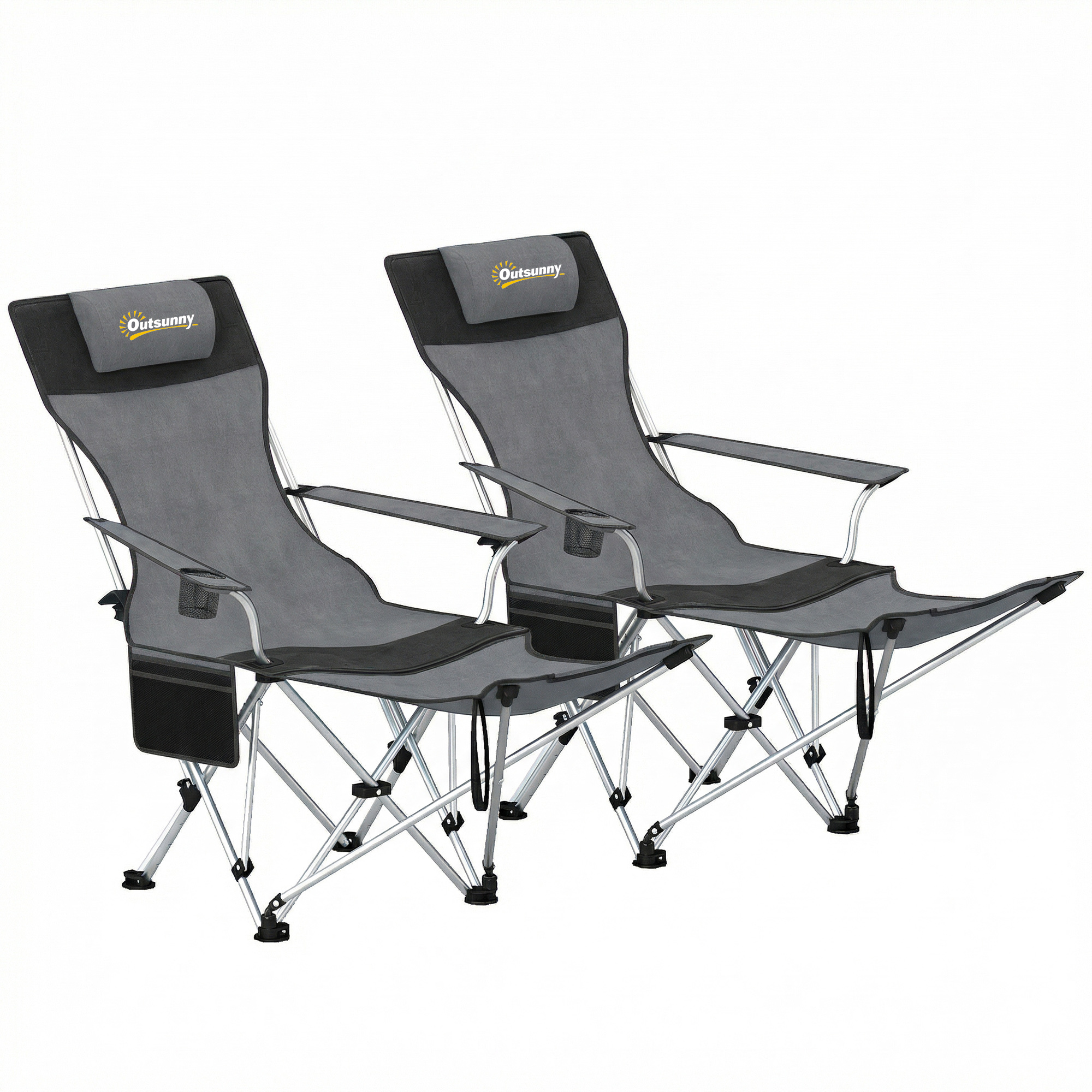 Gradina & balcon -  Set de 2 Scaune de Camping Pliabile cu Suport pentru Picioare Detasabil, 82x100x88 cm, Negru