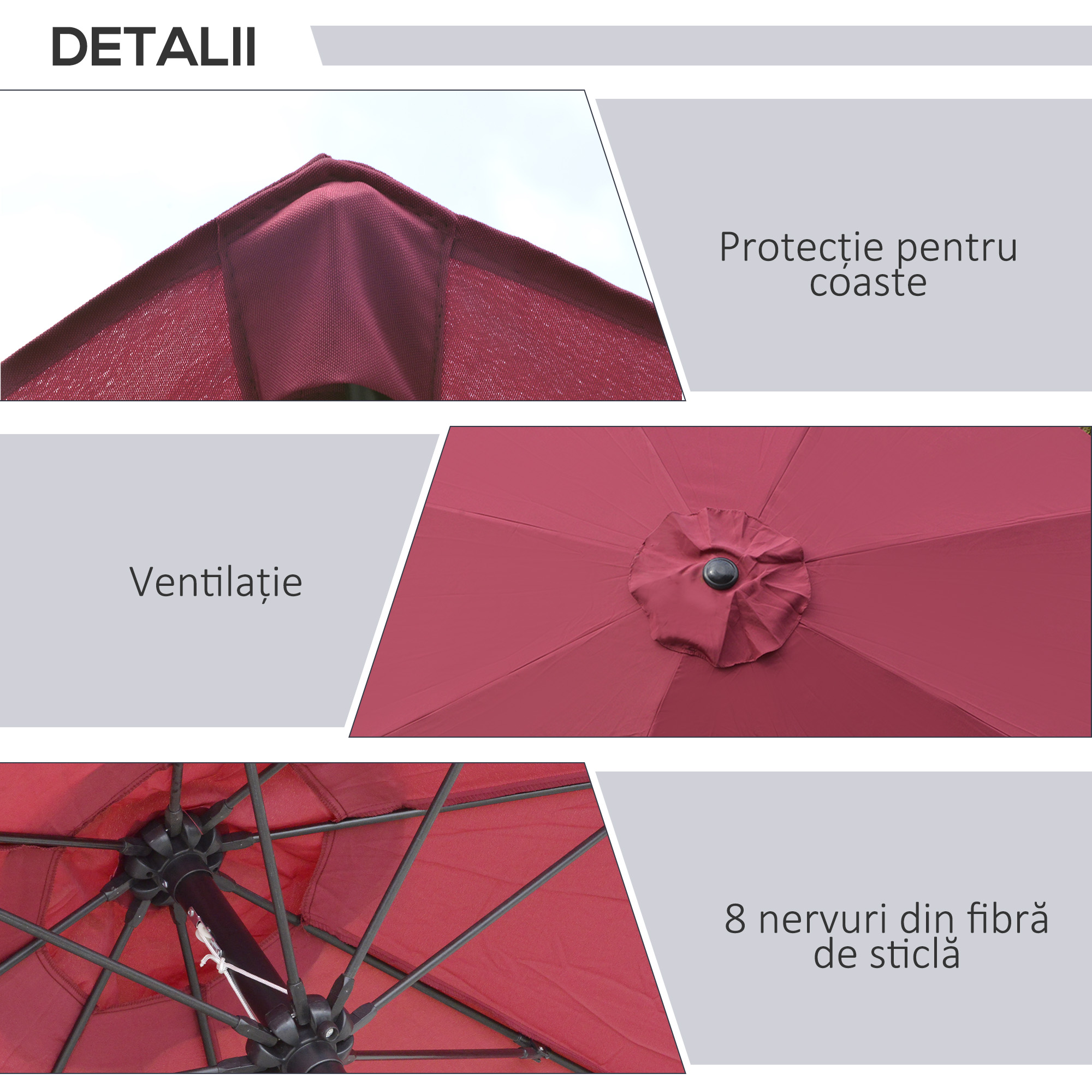  Umbrela de Gradina inclinabila pe 3 Unghiuri cu Manivela, Ø265x240 cm, Rosu [5]