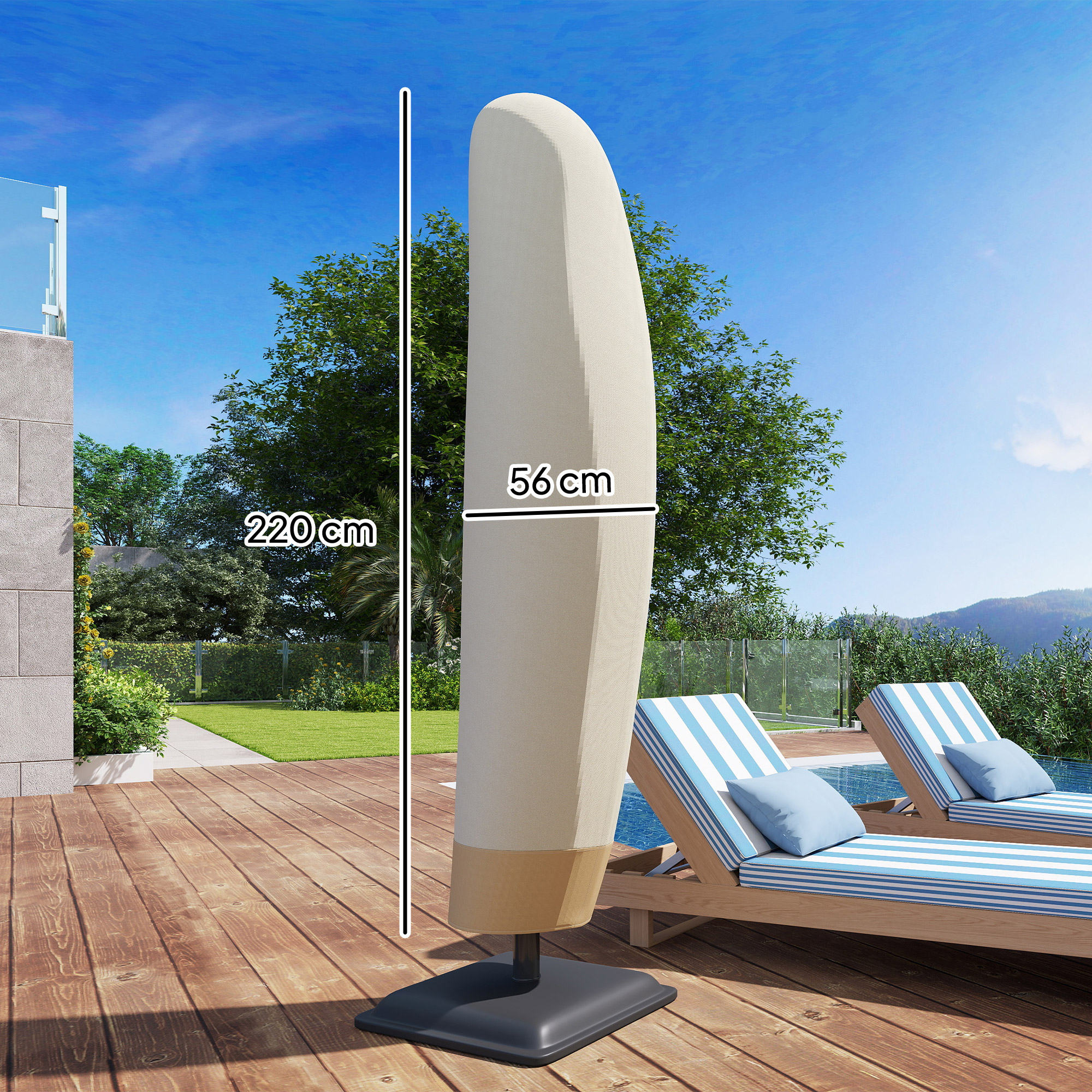  Husa Impermeabila pentru Umbrela 3x3 m, Protectie pentru Umbrela Suspendata cu Fermoar si snur, Bej [2]