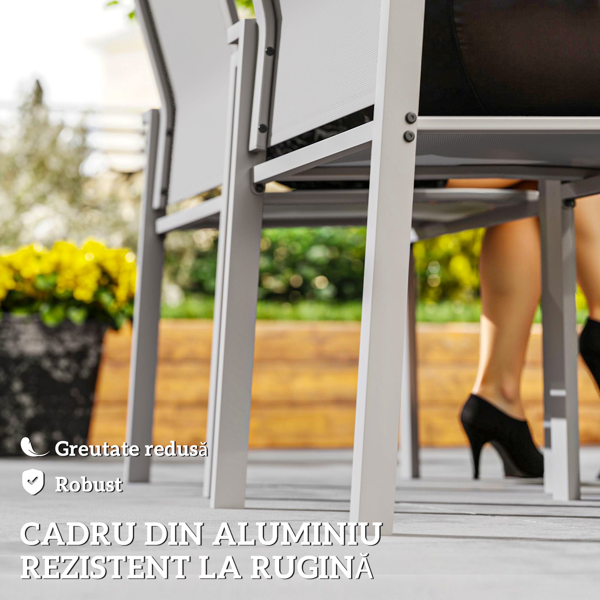  Set de 2 Scaune de Gradina cu Cadru din Aluminiu, Plasa Respirabila si Cotiere, 56x58x89 cm, Gri Deschis [3]