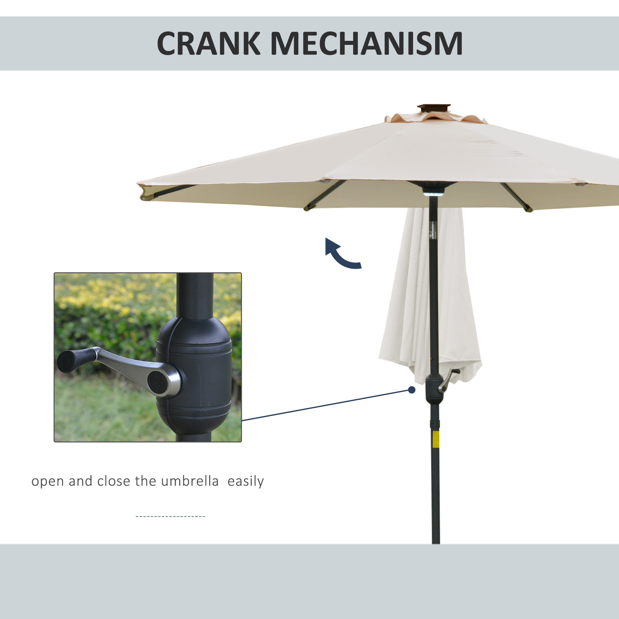  umbrela de gradina cu leduri, Φ266x245cm, crem [4]