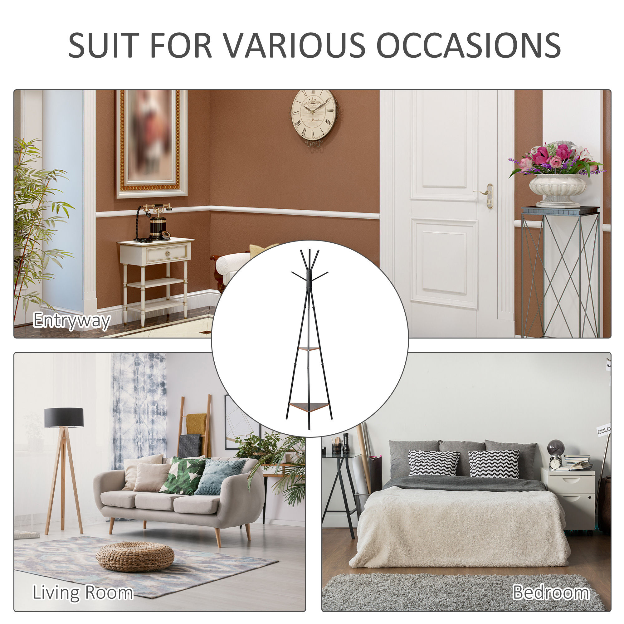  Cuier la copac pentru Haine cu 2 Rafturi negru si maro in Metal si Lemn [6]