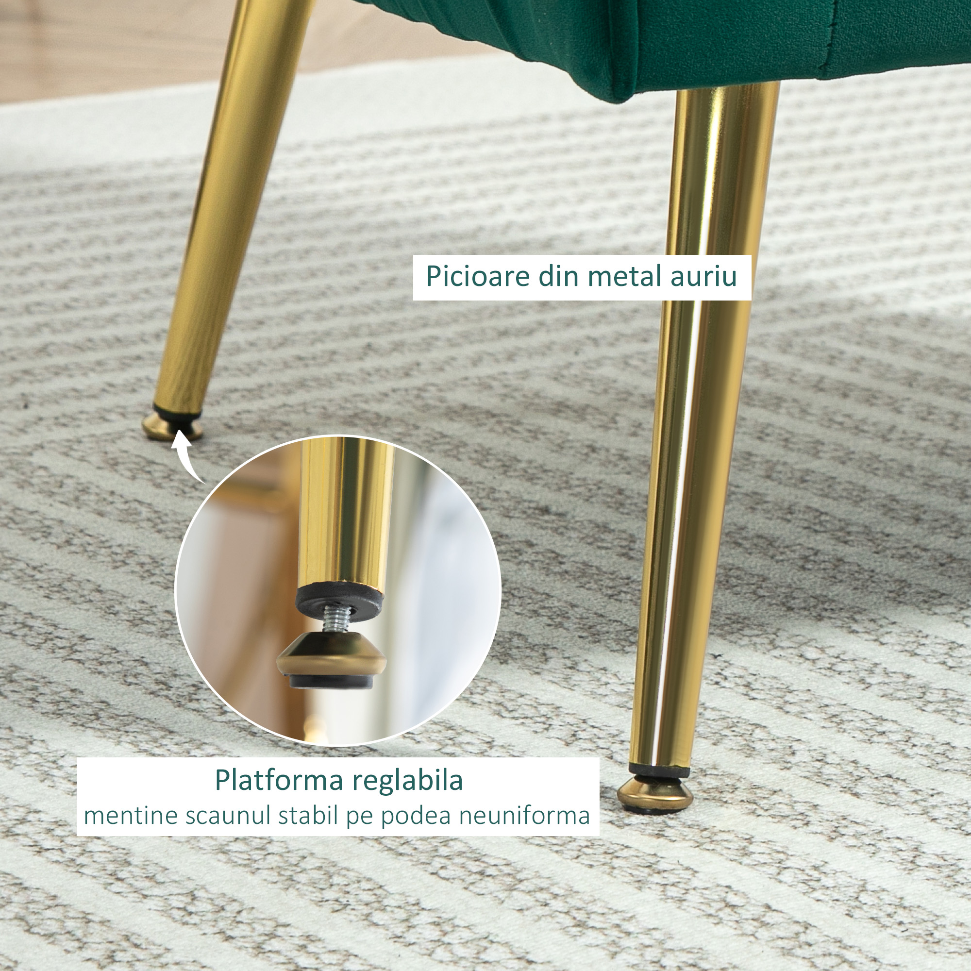  Fotoliu din catifea verde cu picioare metalice aurii, Scaun modern pentru living si dormitor [4]