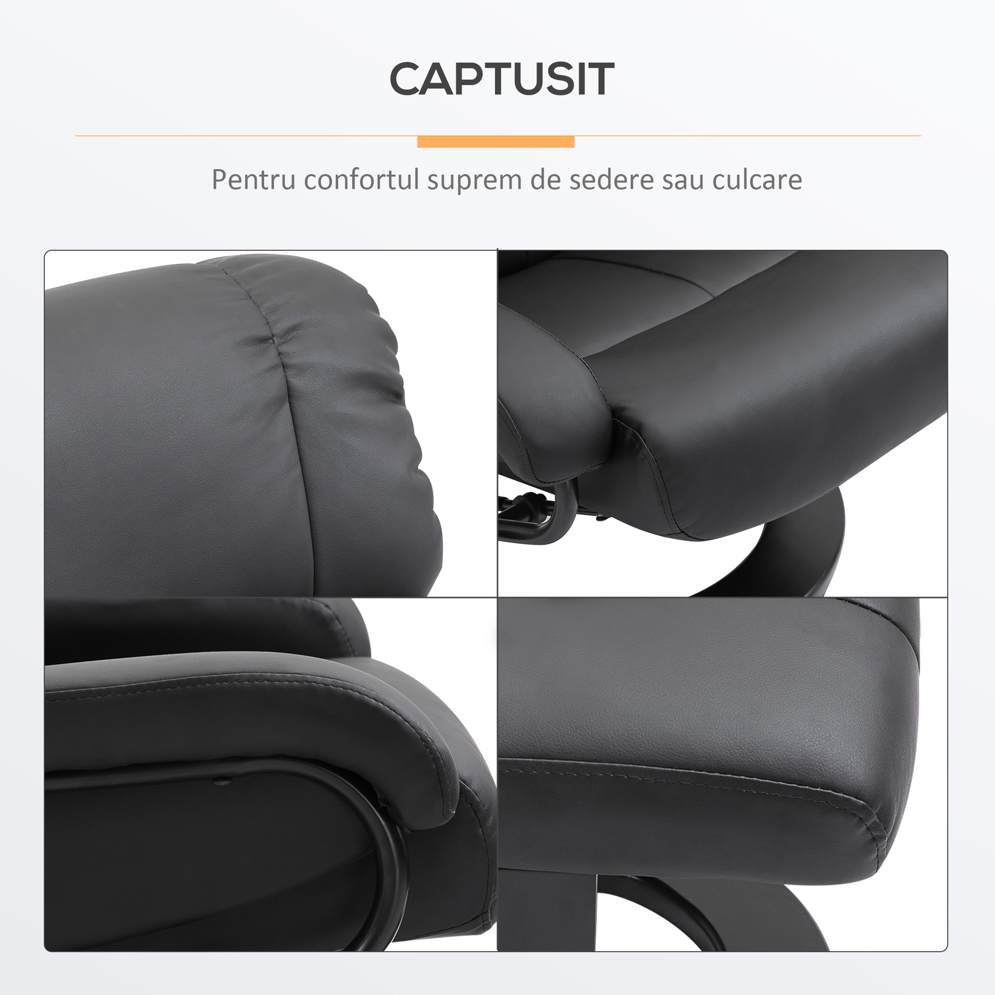 Fotoliu Rabatabil de Masaj  cu Suport puf pentru picioare si Telecomanda, Negru [4]