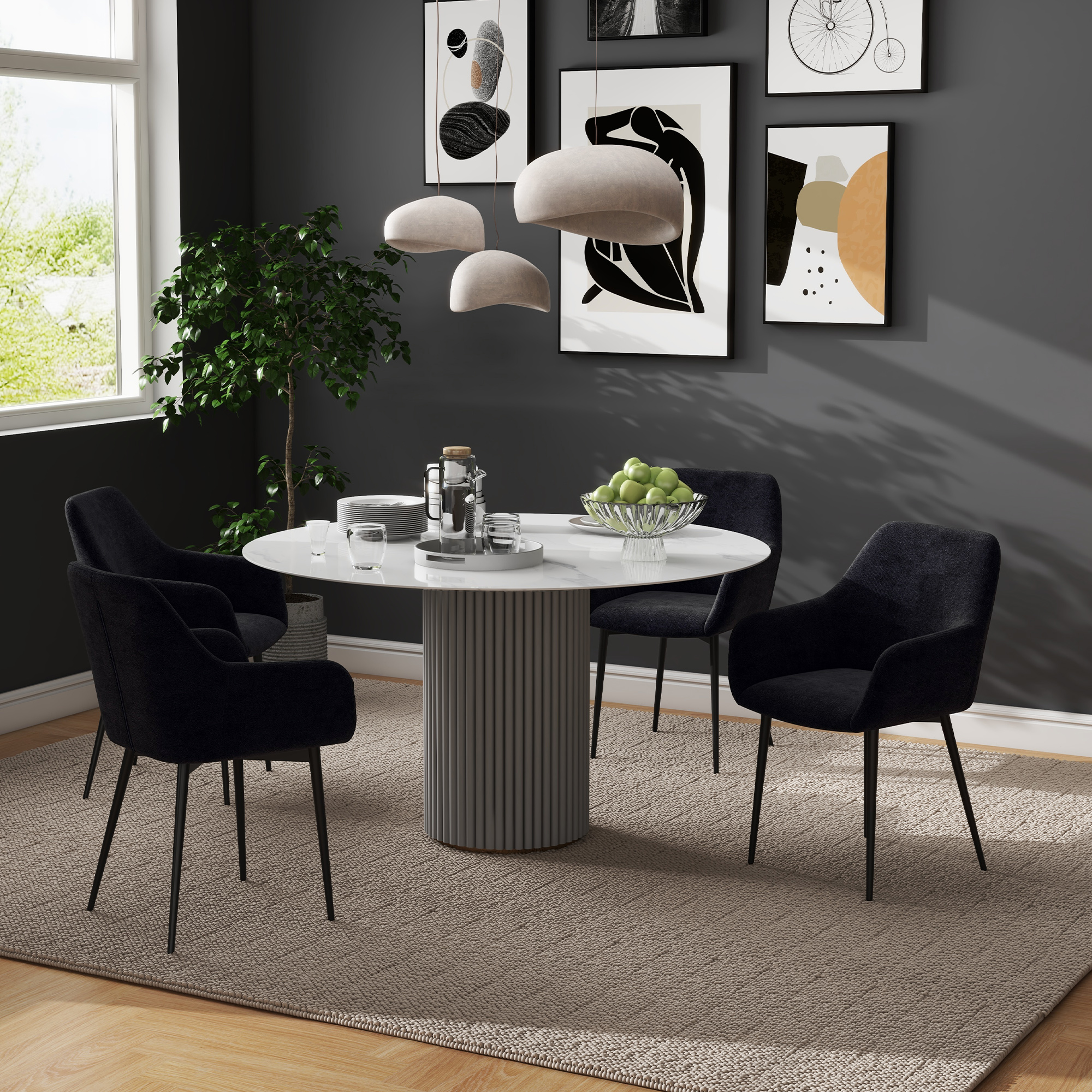  Set 2 Scaune Tapitate in Stil Nordic cu Brate si Picioare din Otel pentru Sufragerie, 54x57x80 cm, Negru [6]